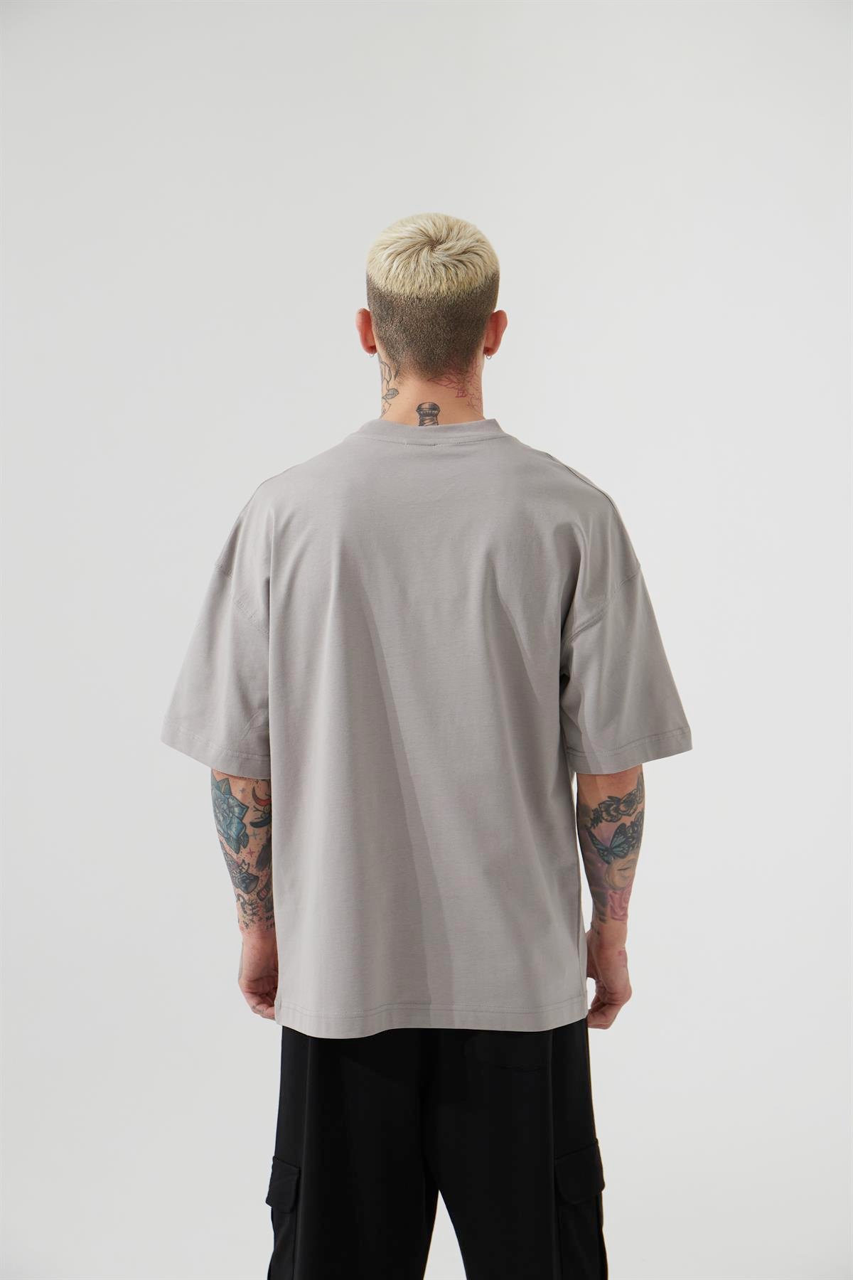 OVERSIZE MAC RABBIT BASKILI T-SHIRT ICE GRİ