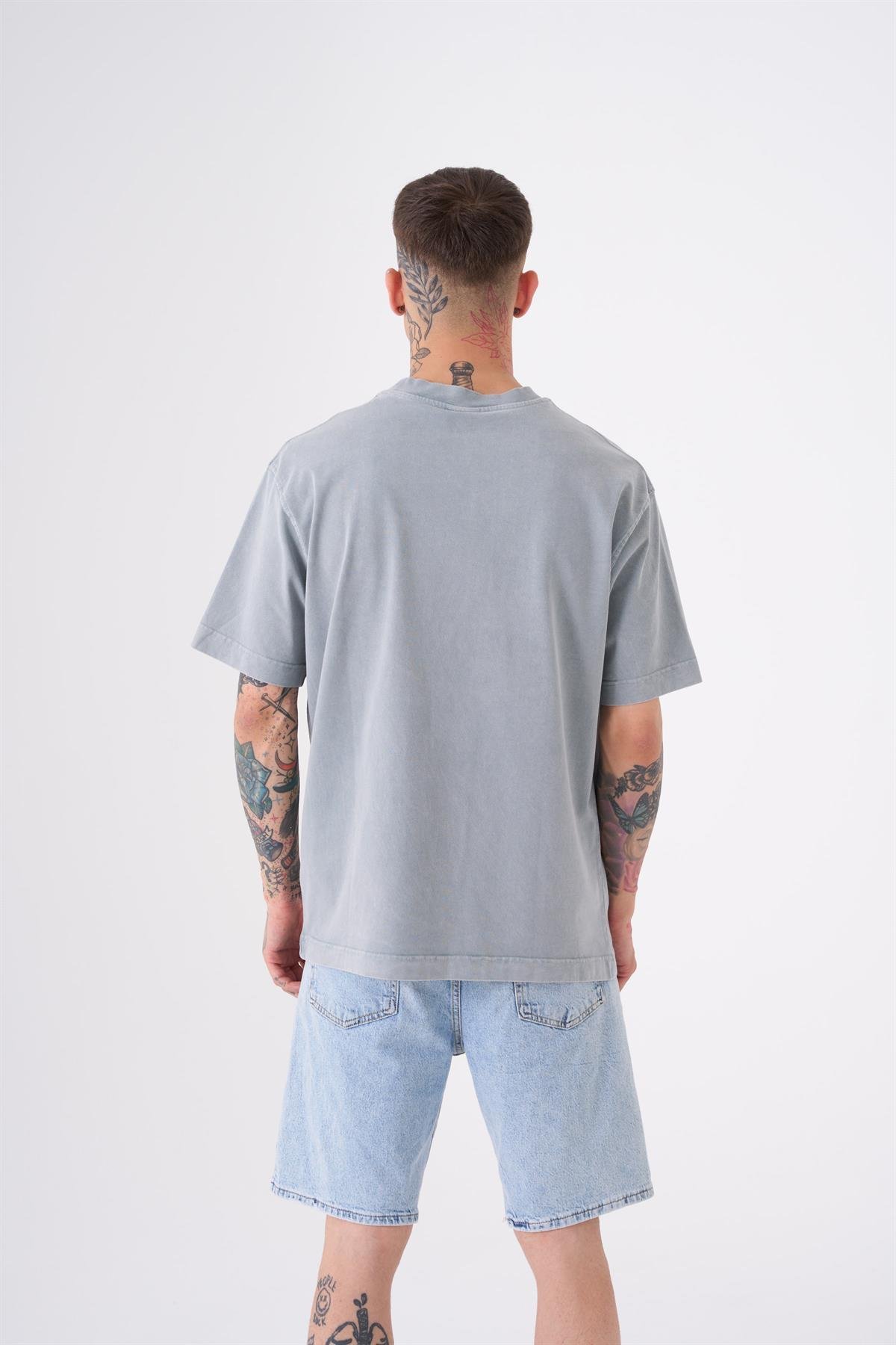 UNISEX RELAXED YIKAMALI BASIC T-SHIRT ASİT GRİ