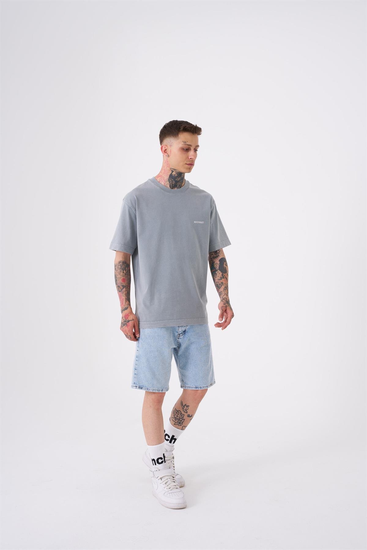 UNISEX RELAXED YIKAMALI BASIC T-SHIRT ASİT GRİ