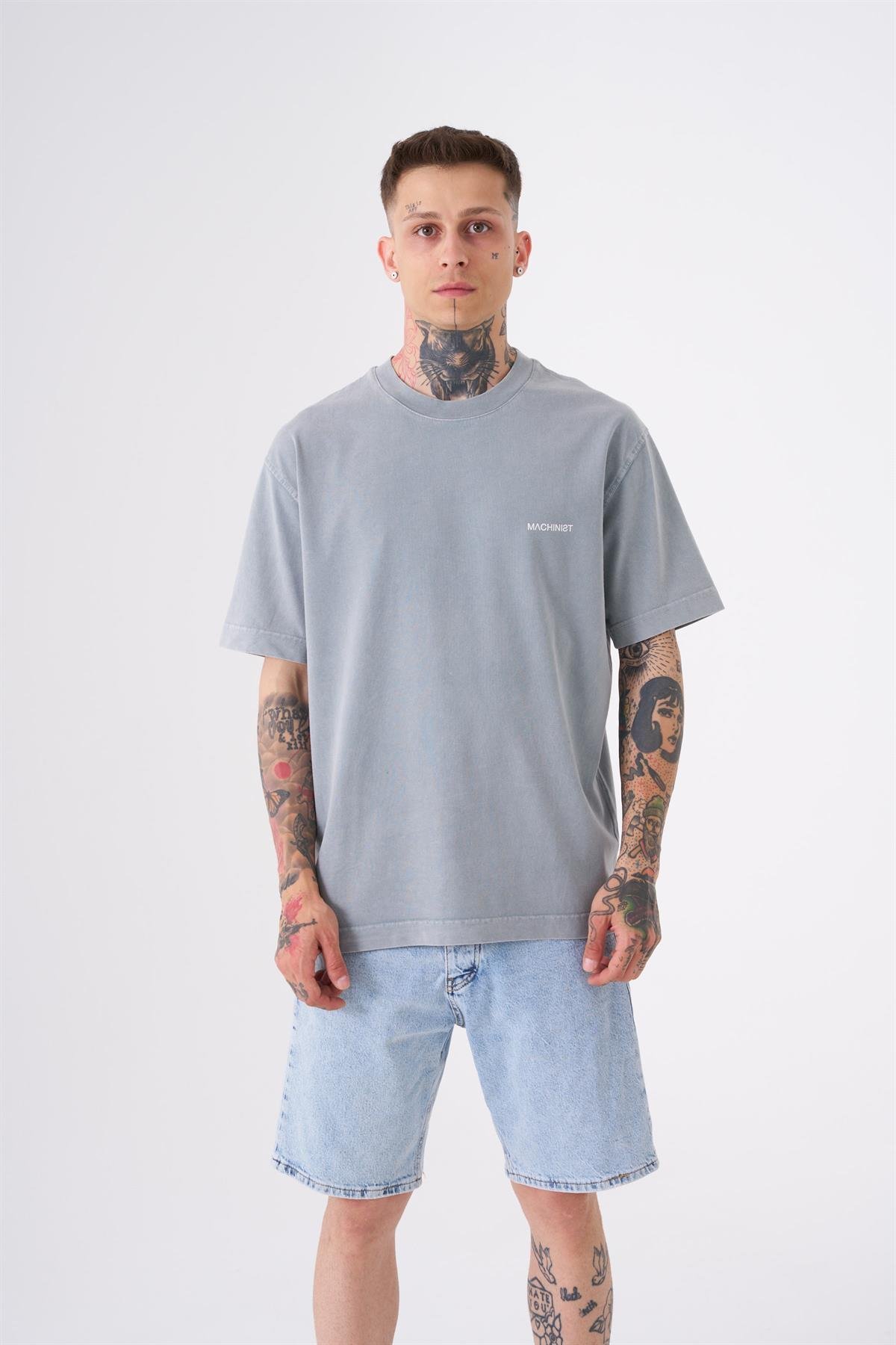 UNISEX RELAXED YIKAMALI BASIC T-SHIRT ASİT GRİ
