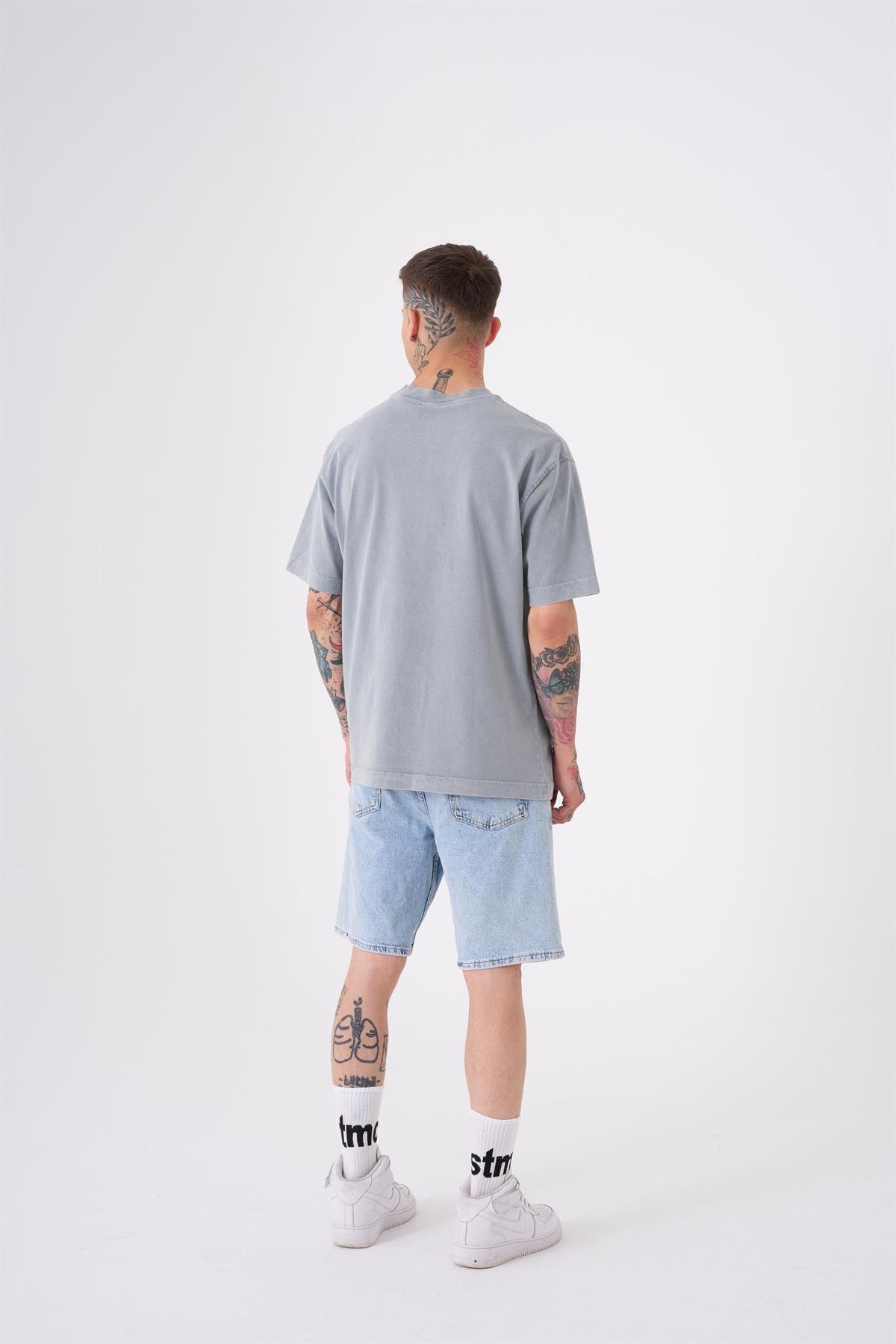 UNISEX RELAXED YIKAMALI BASIC T-SHIRT ASİT GRİ