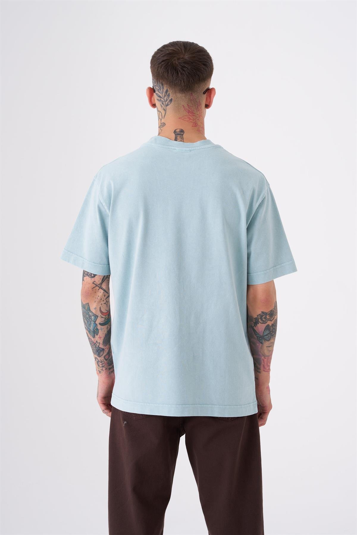 Unisex Relaxed Yıkamalı Basic T-Shirt Ether