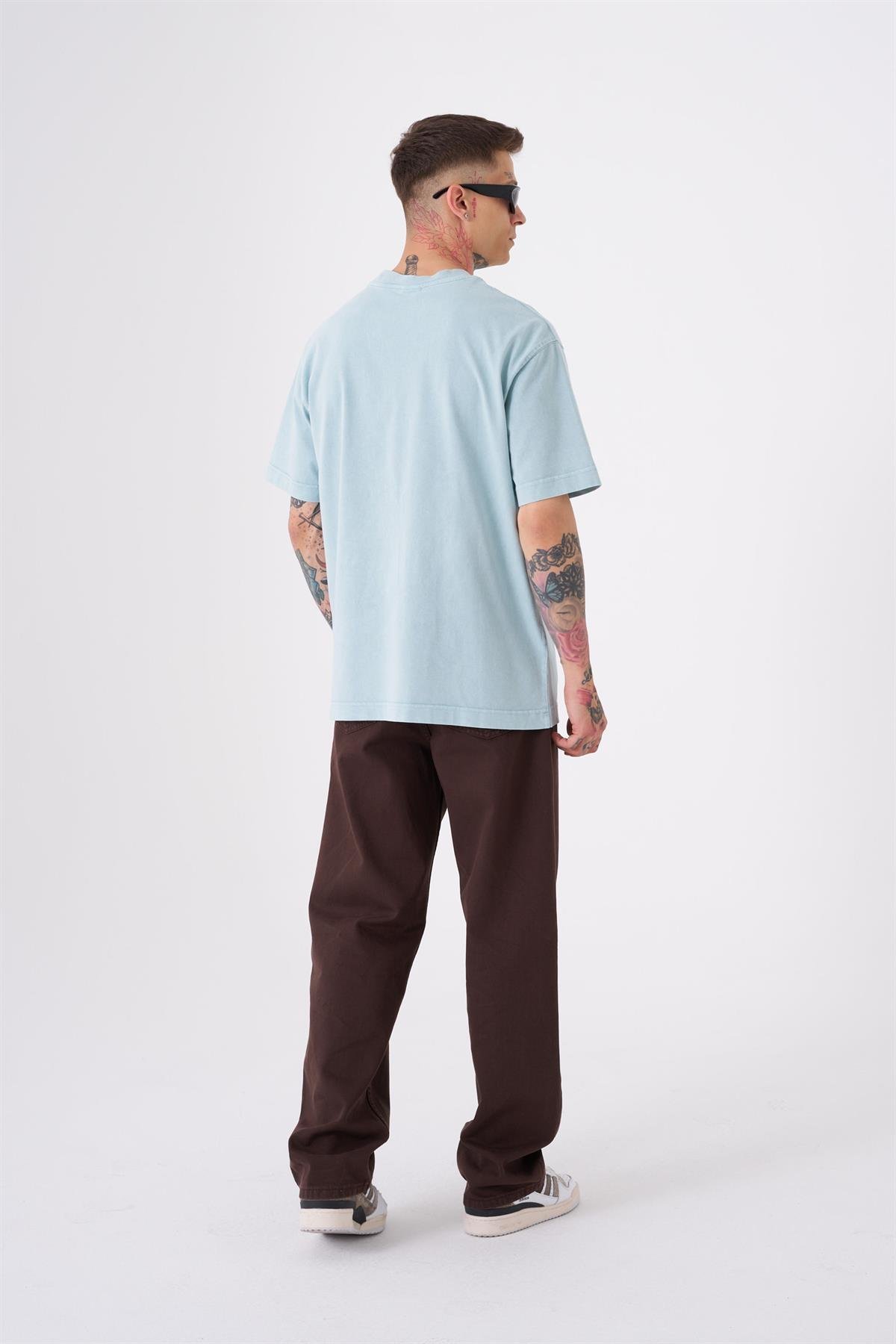 Unisex Relaxed Yıkamalı Basic T-Shirt Ether