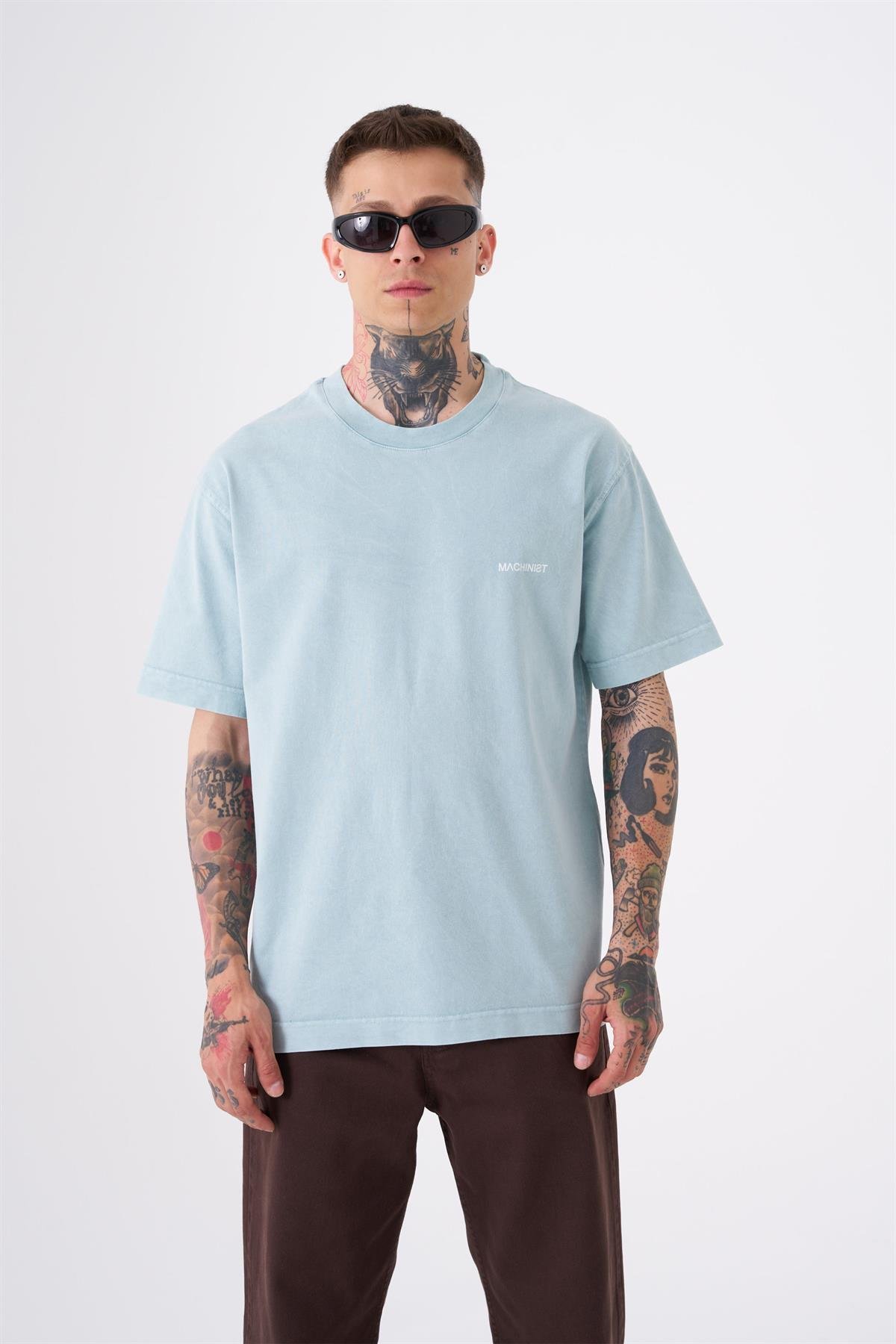 Unisex Relaxed Yıkamalı Basic T-Shirt Ether