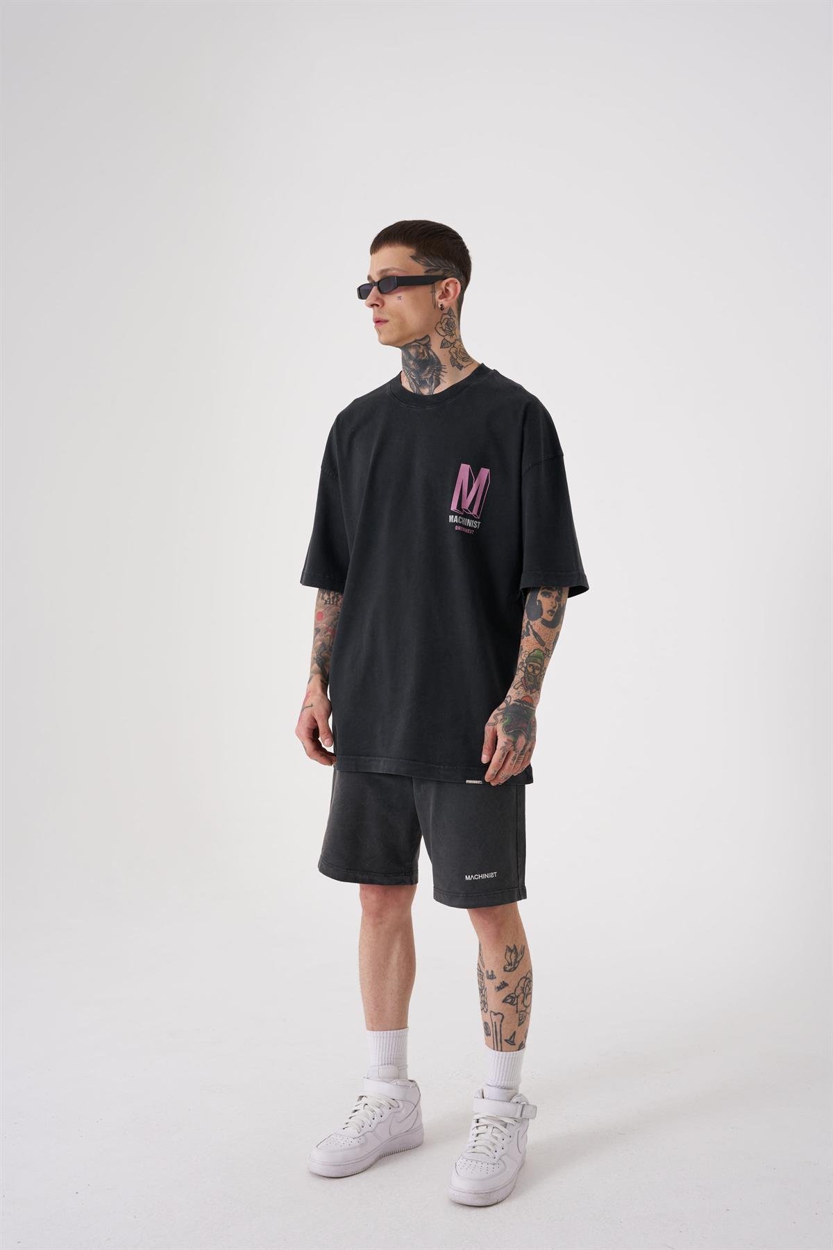 Oversize ONENINE87 Baskılı Yıkamalı T-Shirt ASP-PİNK