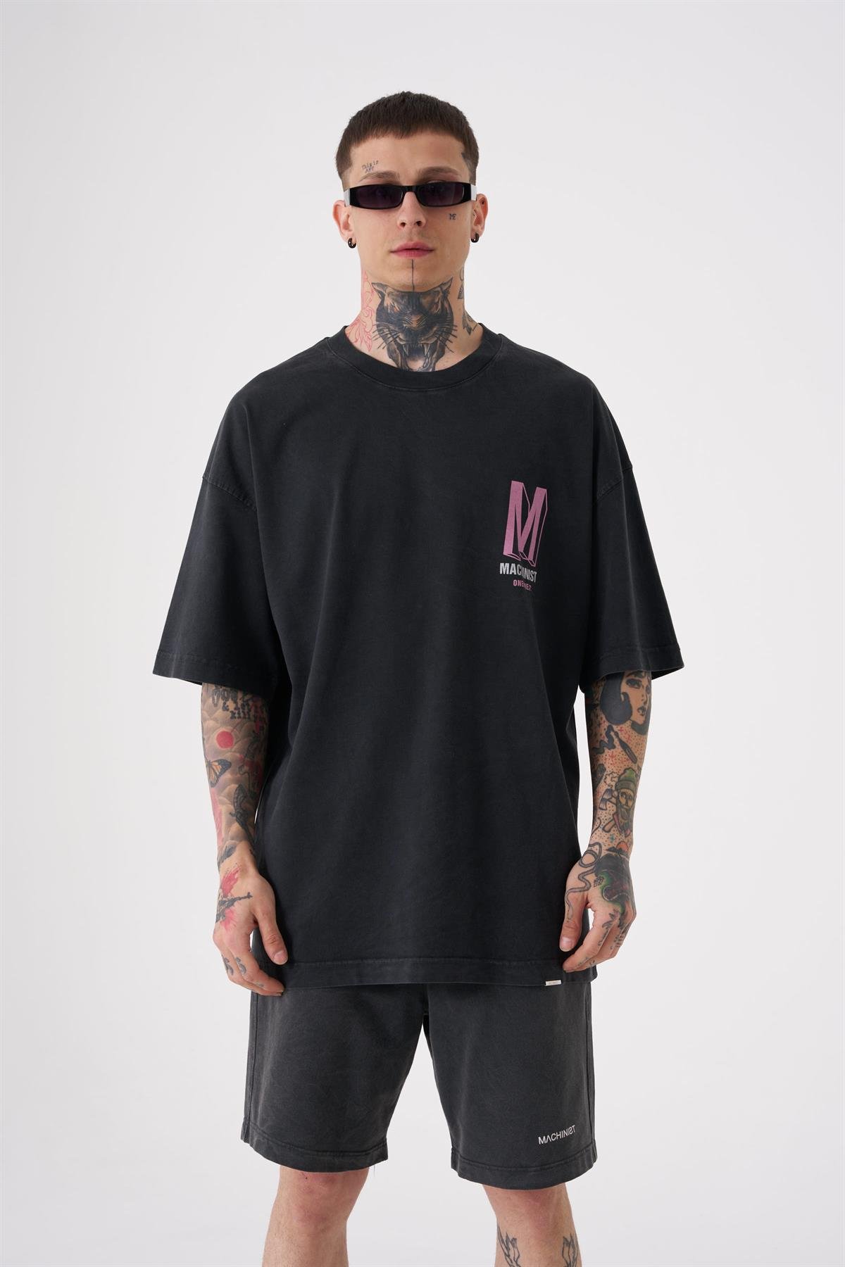 Oversize ONENINE87 Baskılı Yıkamalı T-Shirt ASP-PİNK