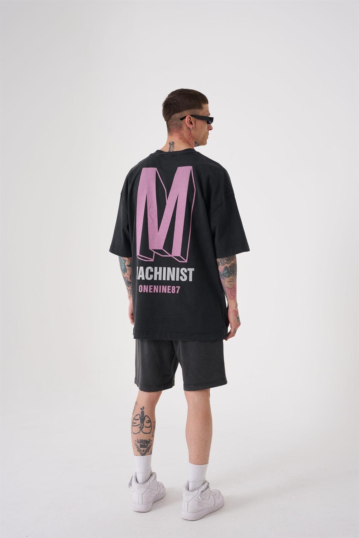 Oversize ONENINE87 Baskılı Yıkamalı T-Shirt ASP-PİNK