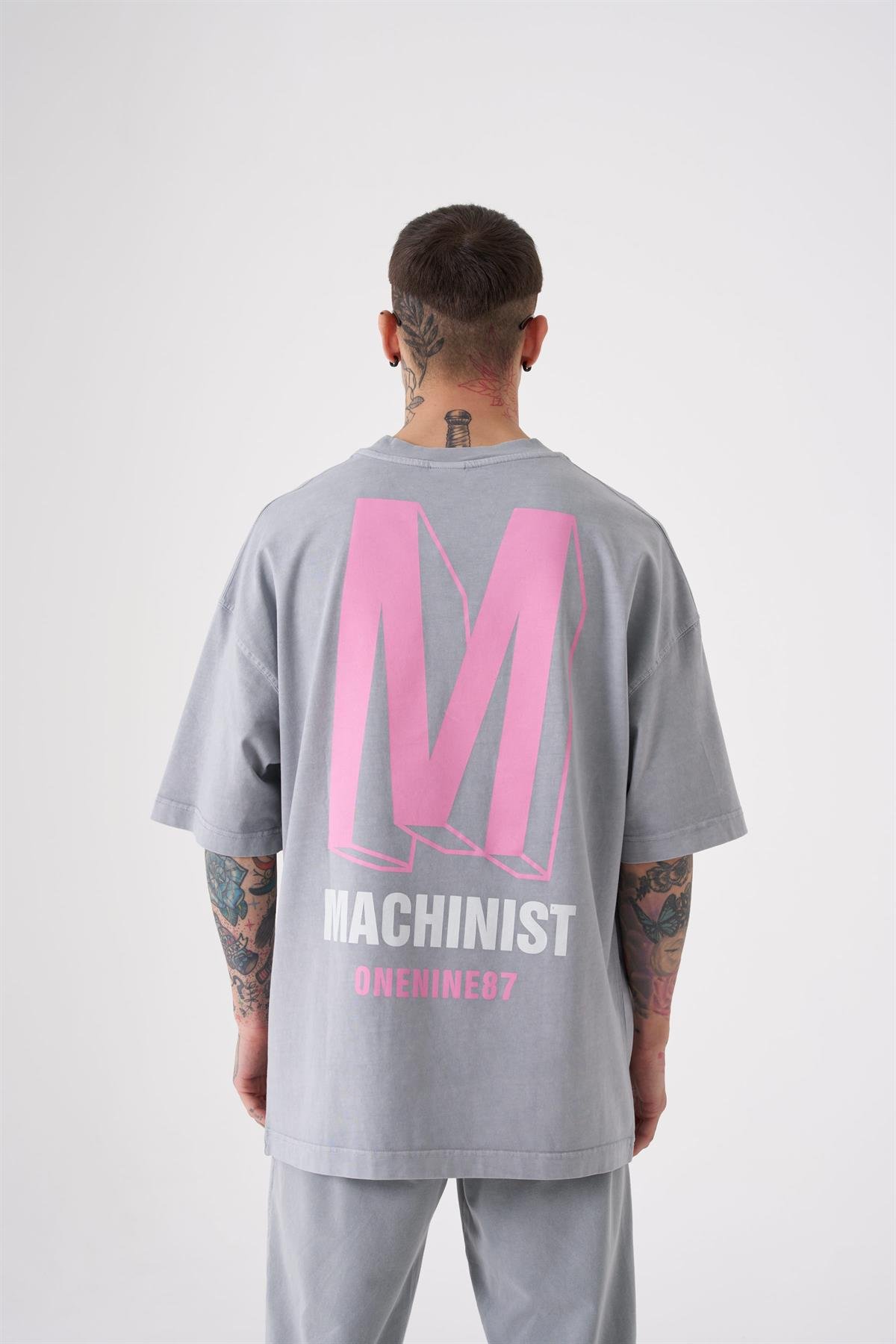 Oversize ONENINE87 Baskılı Yıkamalı T-Shirt GHST-PİNK