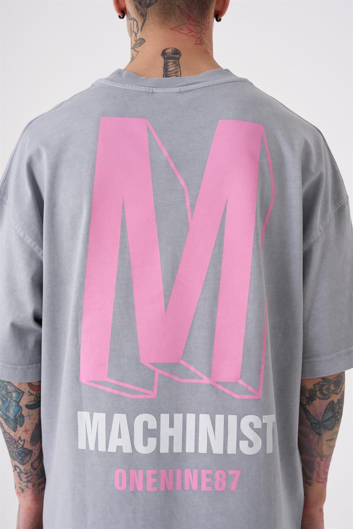 Oversize ONENINE87 Baskılı Yıkamalı T-Shirt GHST-PİNK