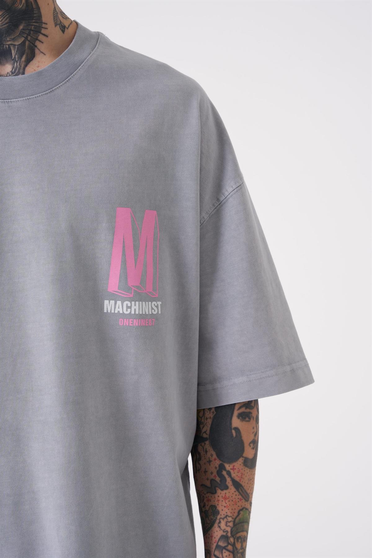 Oversize ONENINE87 Baskılı Yıkamalı T-Shirt GHST-PİNK