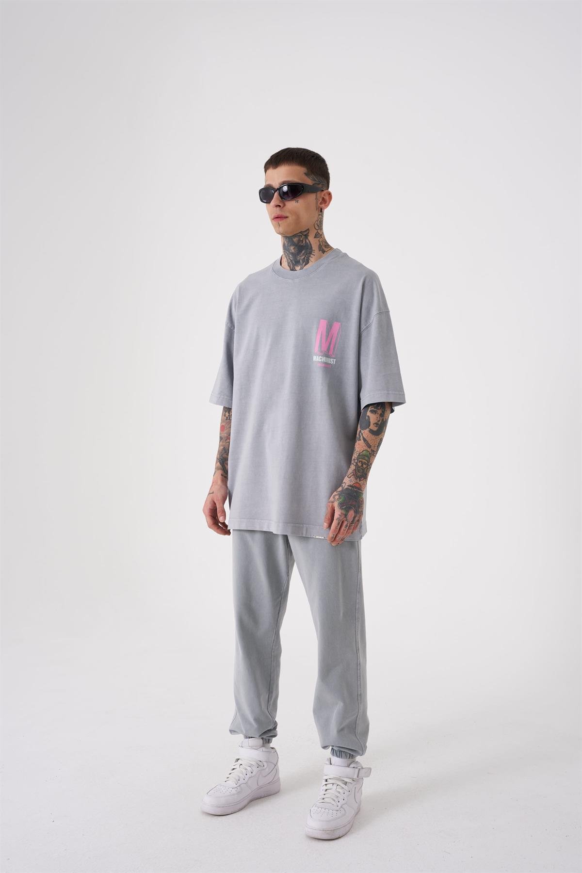 Oversize ONENINE87 Baskılı Yıkamalı T-Shirt GHST-PİNK