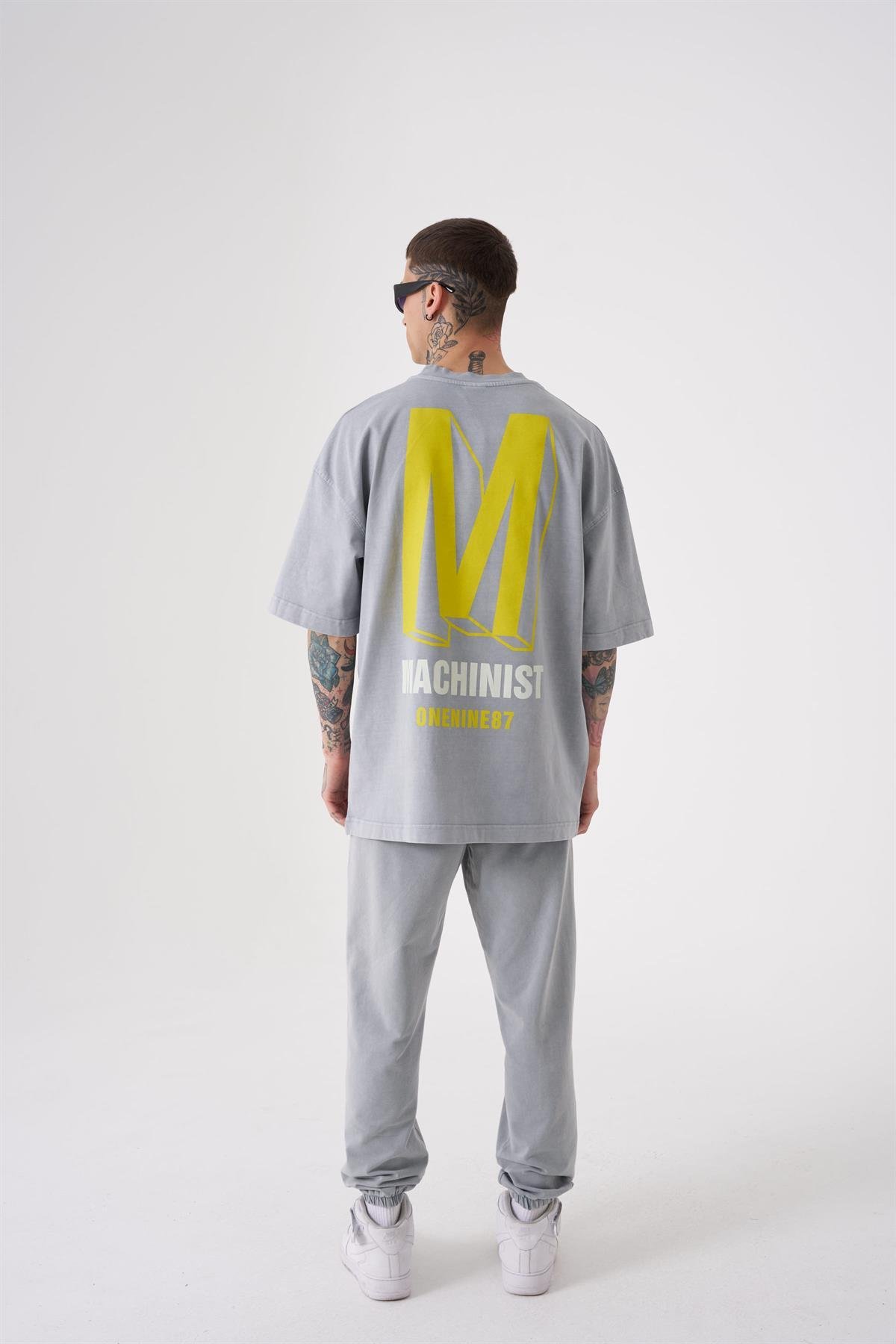 Oversize ONENINE87 Baskılı Yıkamalı T-Shirt GHST-YELLOW