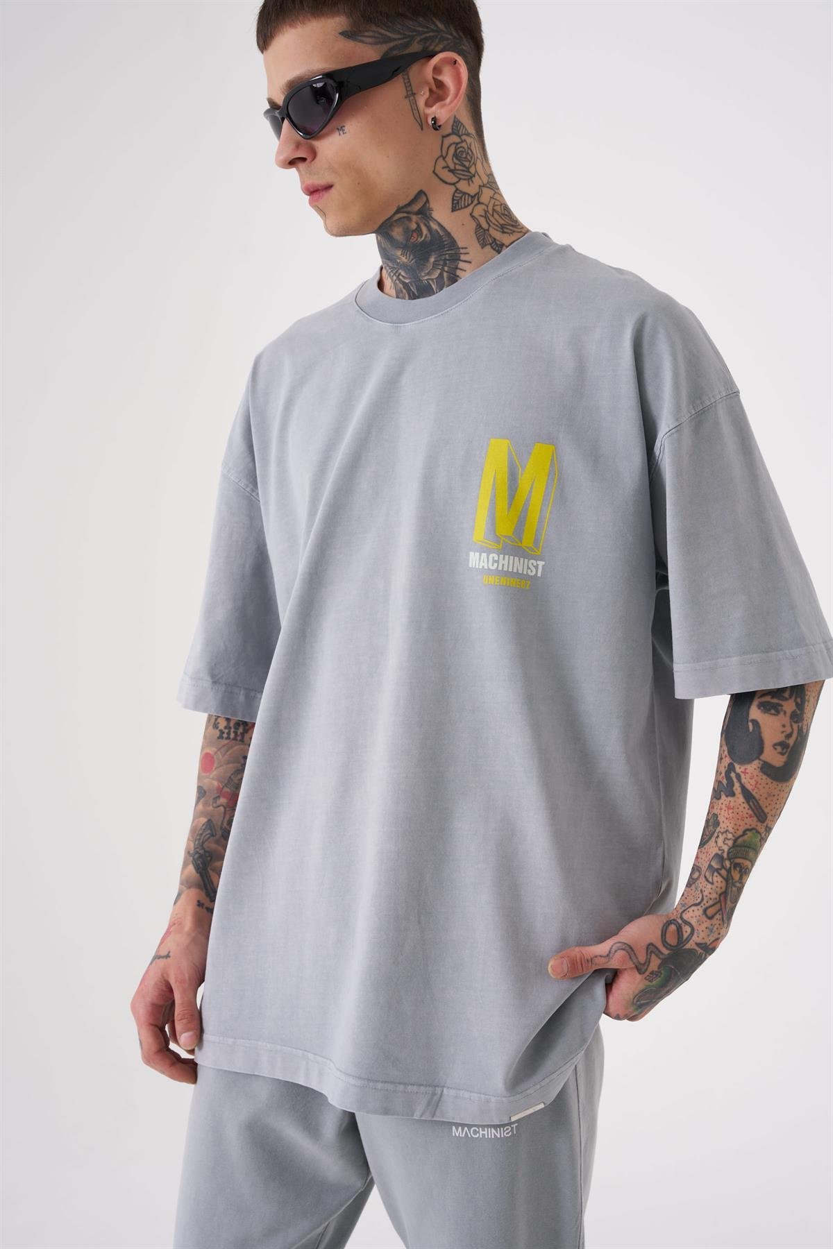 Oversize ONENINE87 Baskılı Yıkamalı T-Shirt GHST-YELLOW