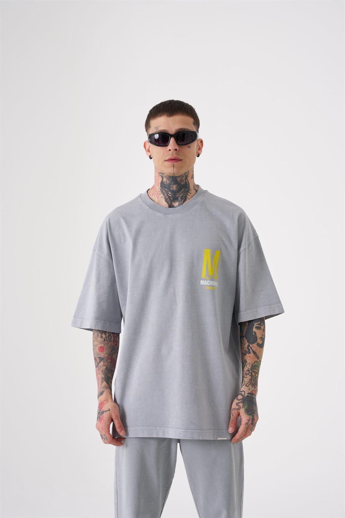 Oversize ONENINE87 Baskılı Yıkamalı T-Shirt GHST-YELLOW