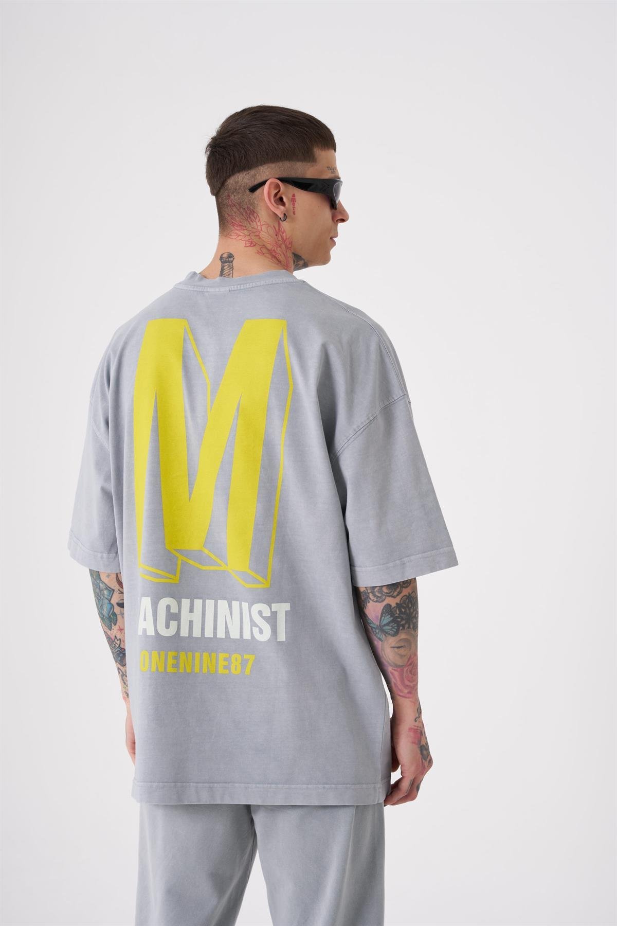 Oversize ONENINE87 Baskılı Yıkamalı T-Shirt GHST-YELLOW