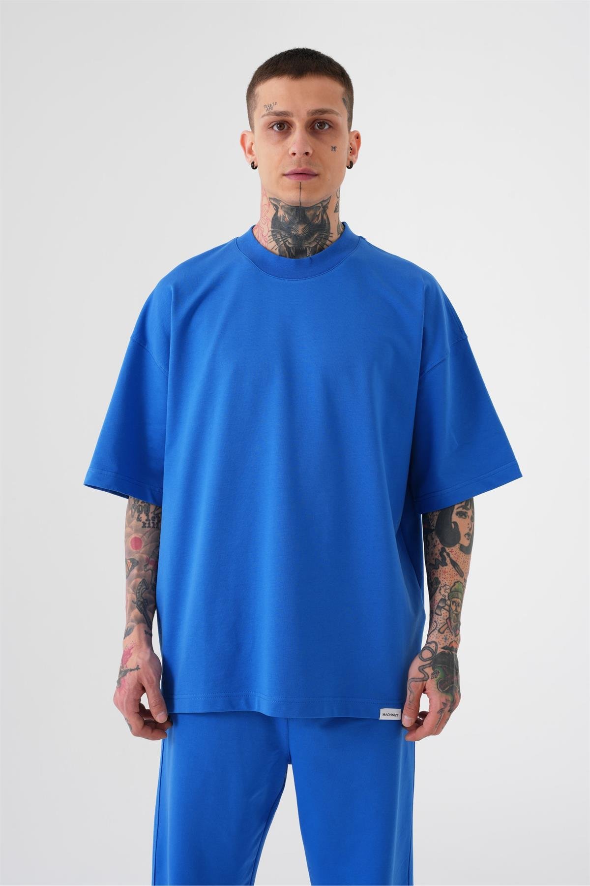 UNISEX OVERSIZE BASIC PAMUKLU T-SHIRT AÇIK MAVİ