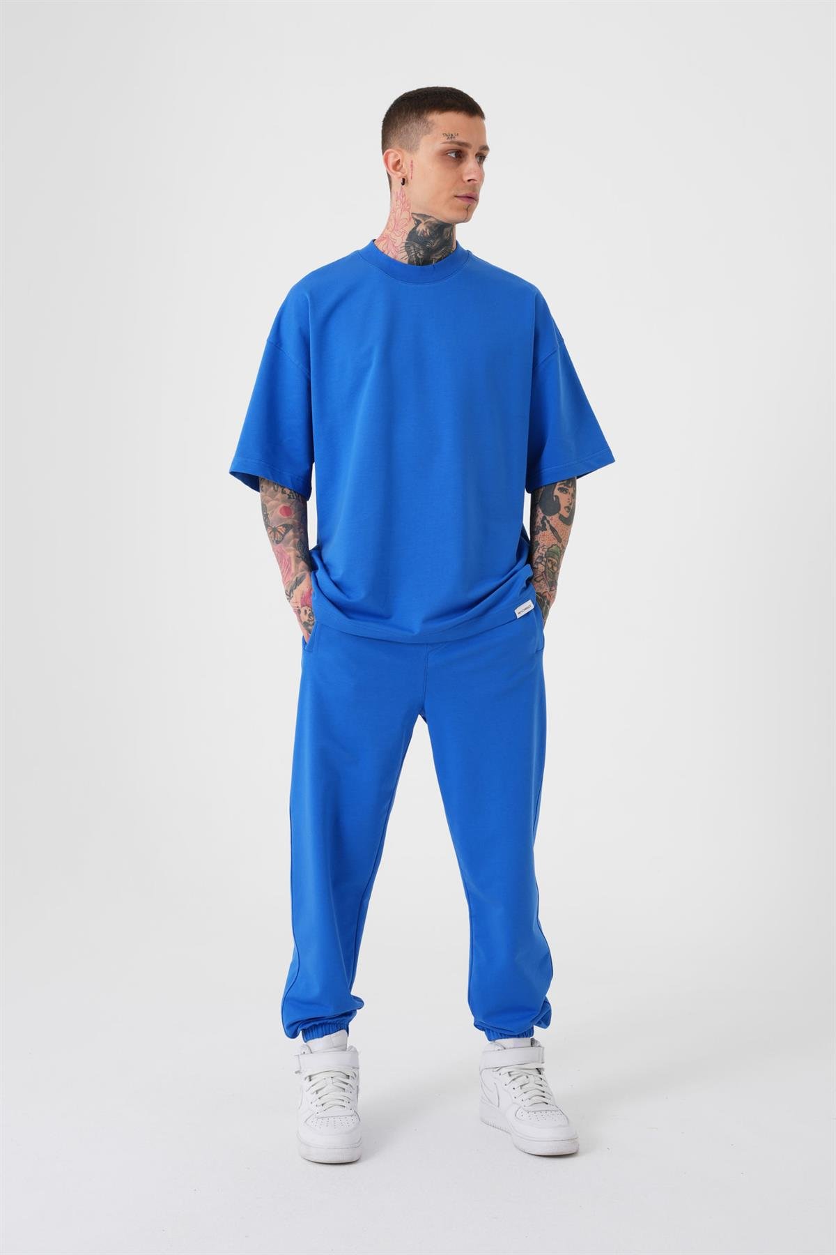 UNISEX OVERSIZE BASIC PAMUKLU T-SHIRT AÇIK MAVİ