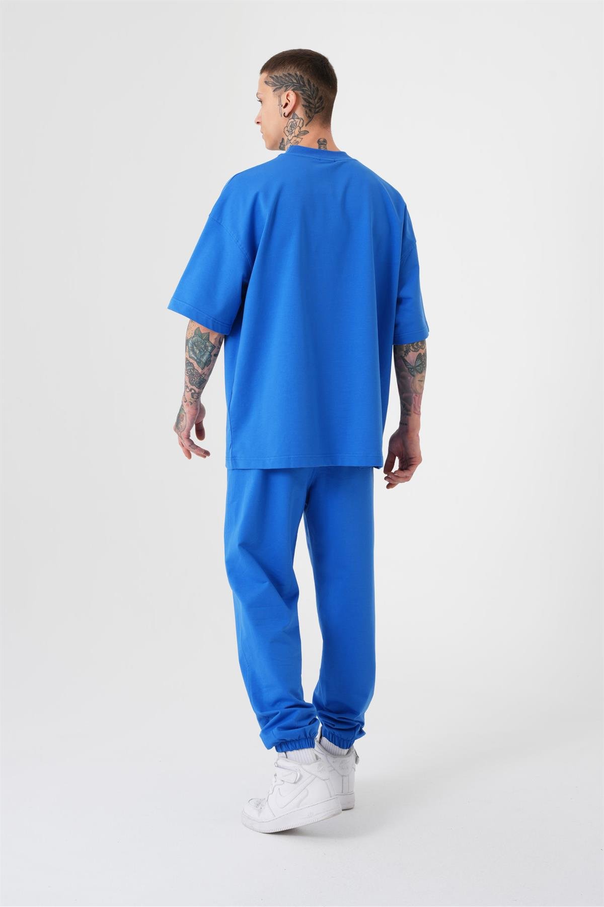 UNISEX OVERSIZE BASIC PAMUKLU T-SHIRT AÇIK MAVİ
