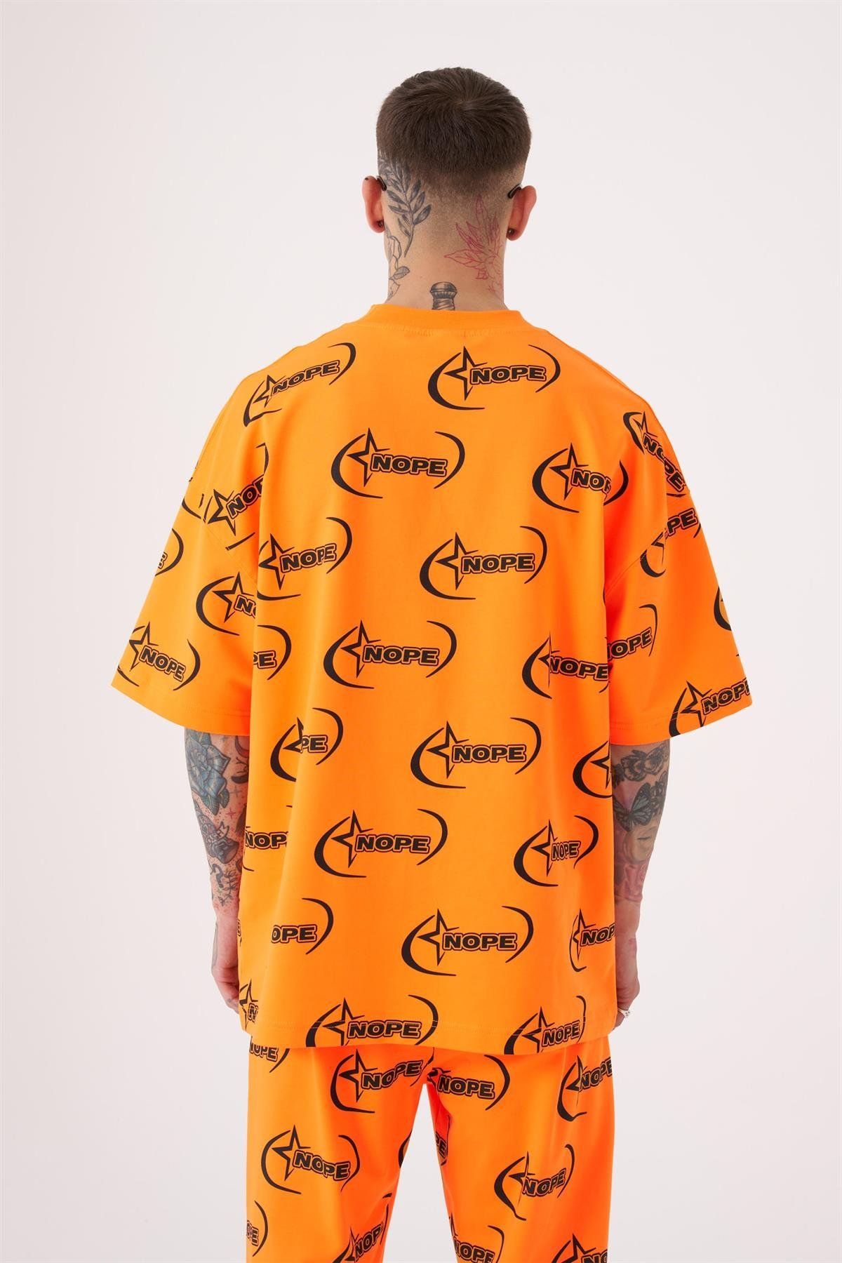 Oversize NOPE Baskılı T-Shirt Turuncu