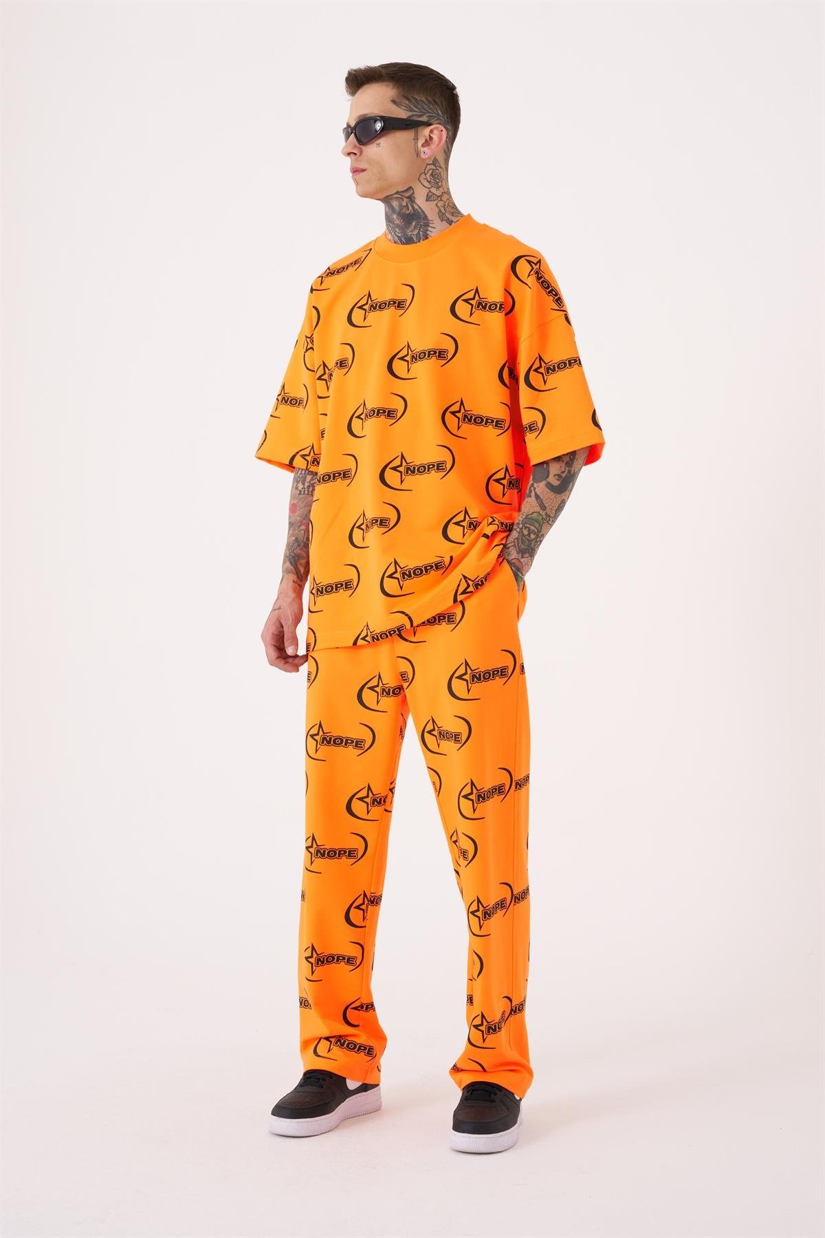 Oversize NOPE Baskılı T-Shirt Turuncu
