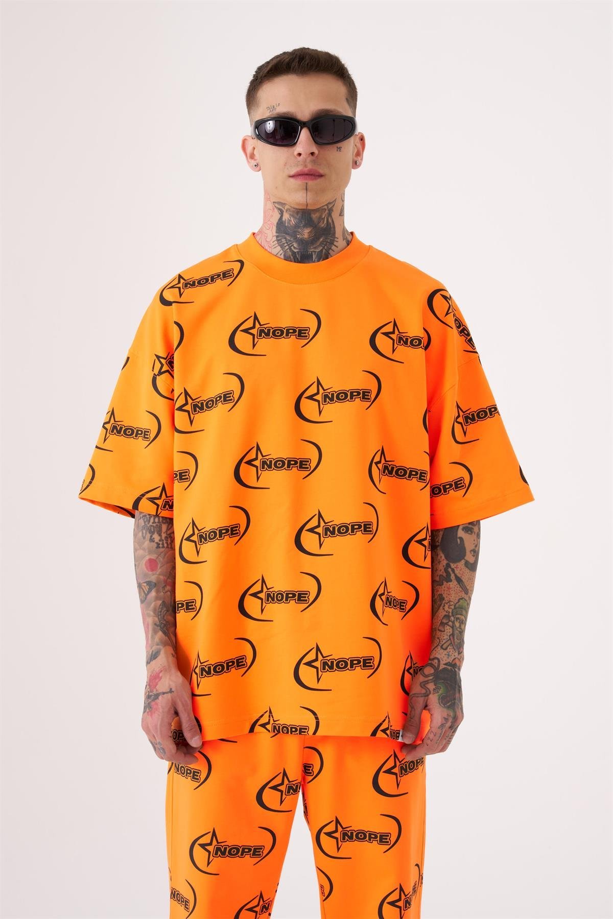 Oversize NOPE Baskılı T-Shirt Turuncu