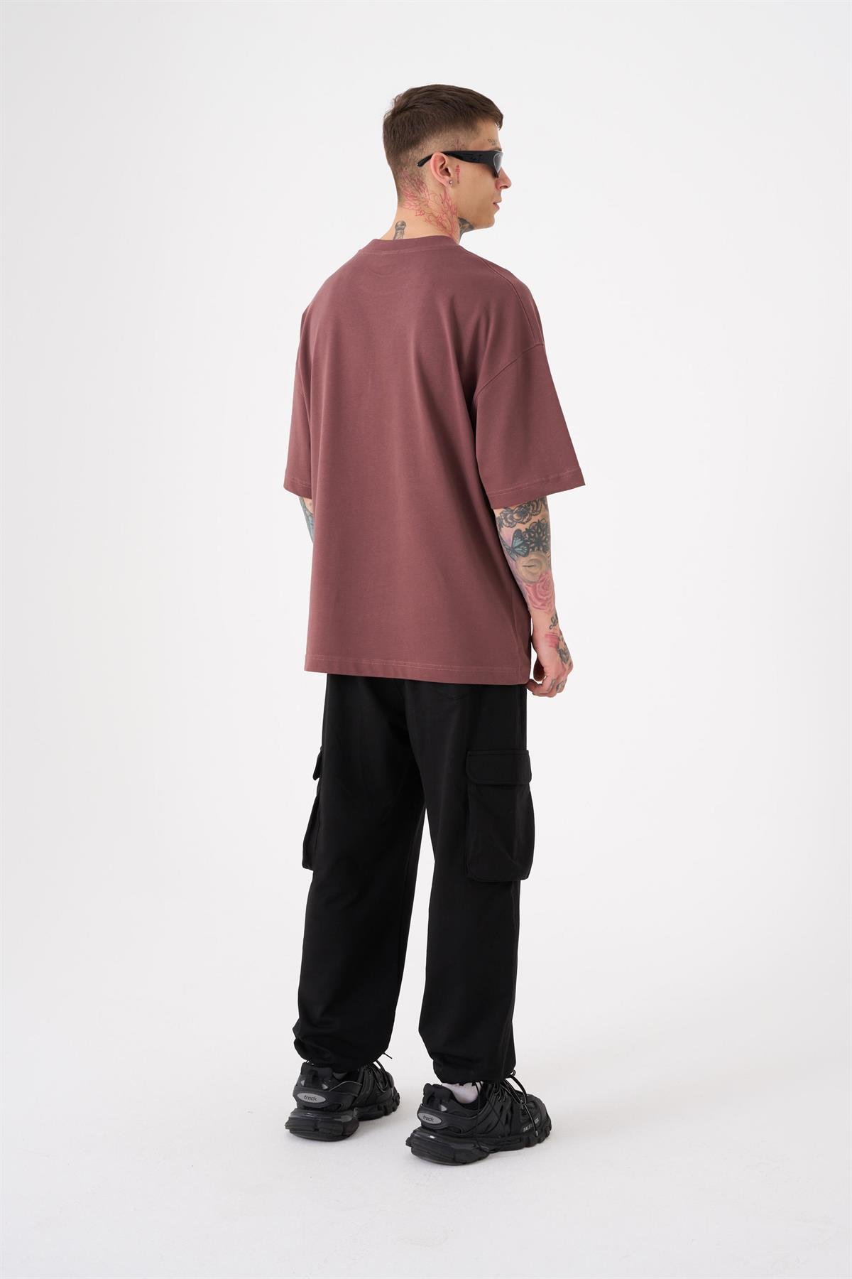 Oversize Free Spirit Baskılı Pamuklu T-Shirt Mürdüm