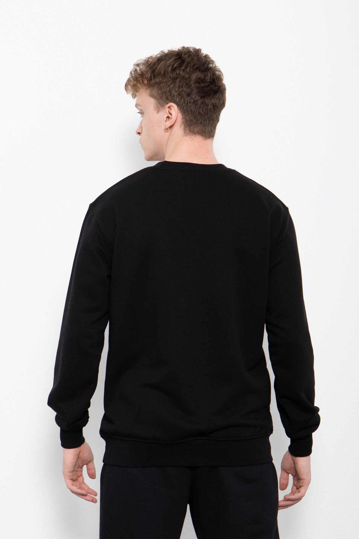 Regular Basic Şardonsuz Sweatshirt Siyah