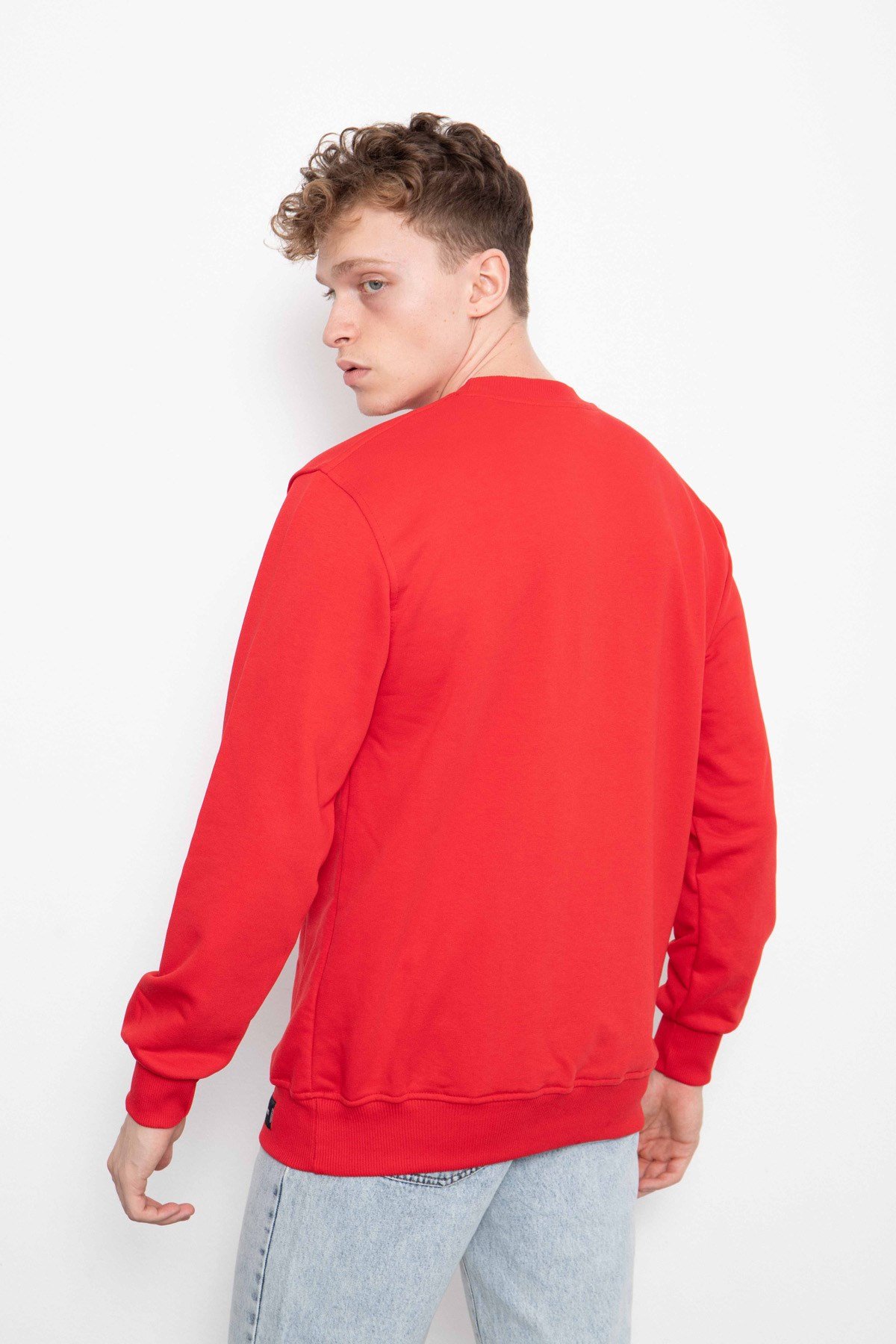 Regular Basic Şardonsuz Sweatshirt Kırmızı