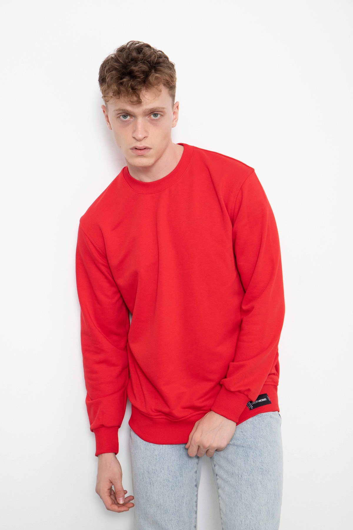 Regular Basic Şardonsuz Sweatshirt Kırmızı