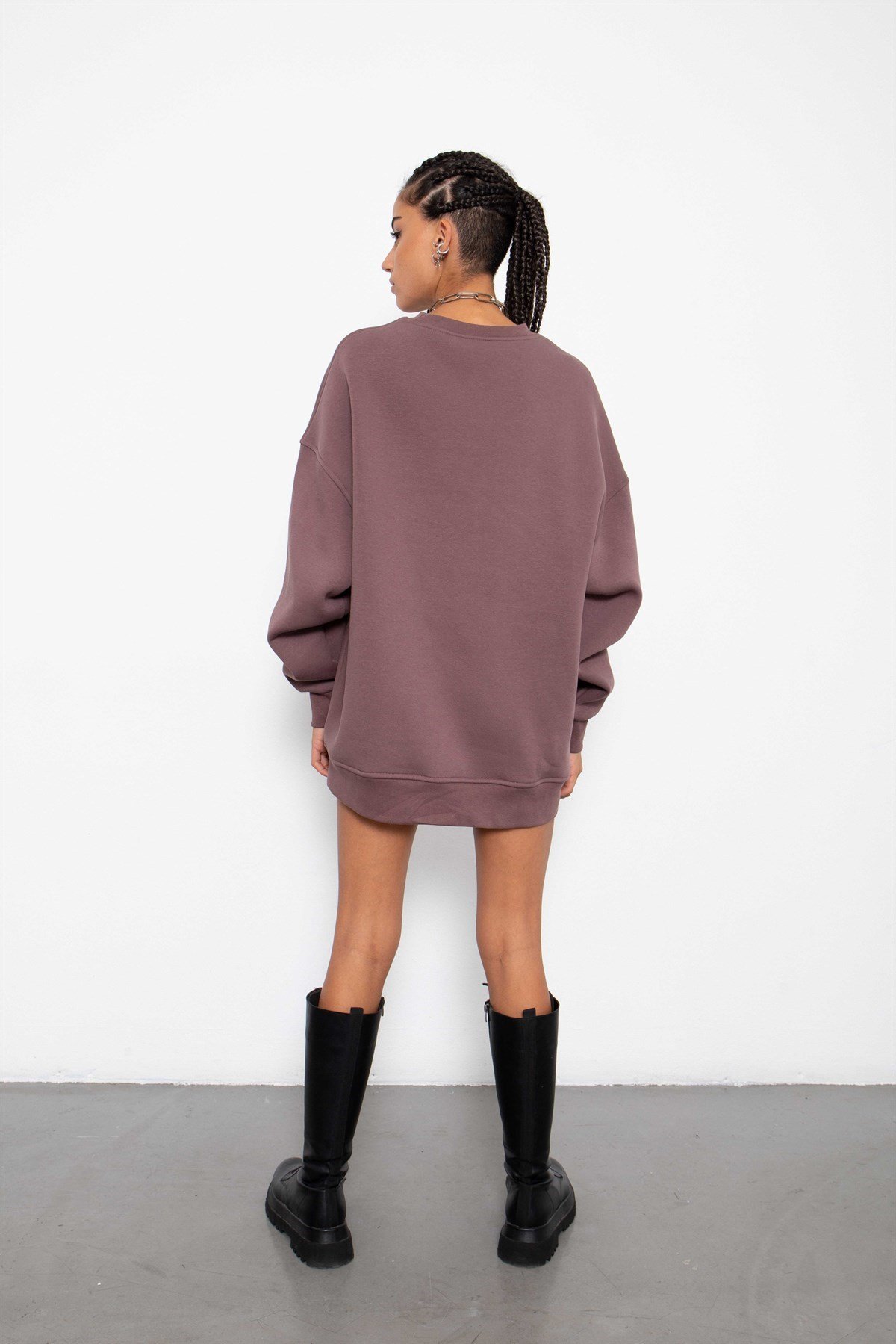 Oversize Basic Şardonlu Sweatshirt-MÜRDÜM