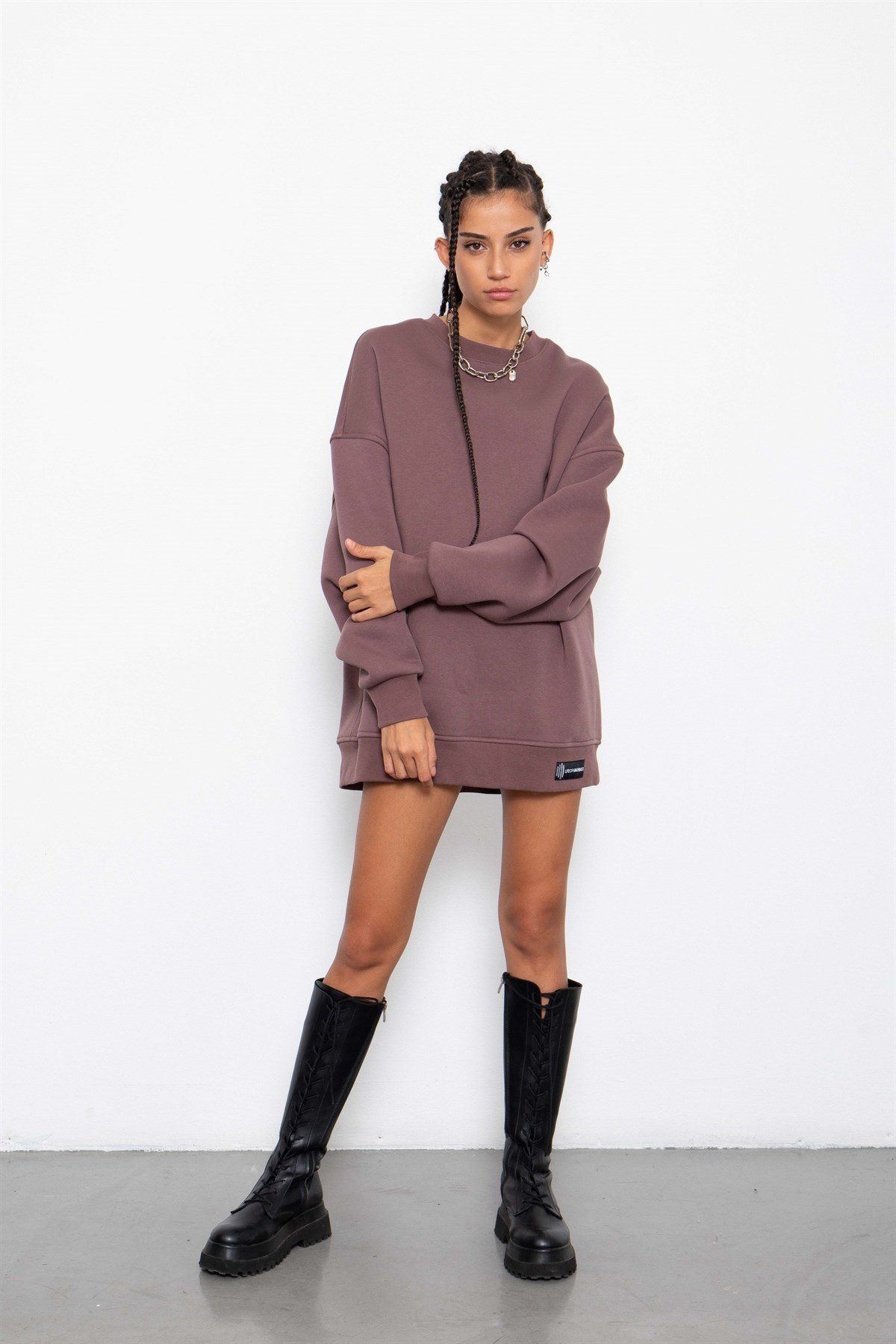 Oversize Basic Şardonlu Sweatshirt-MÜRDÜM