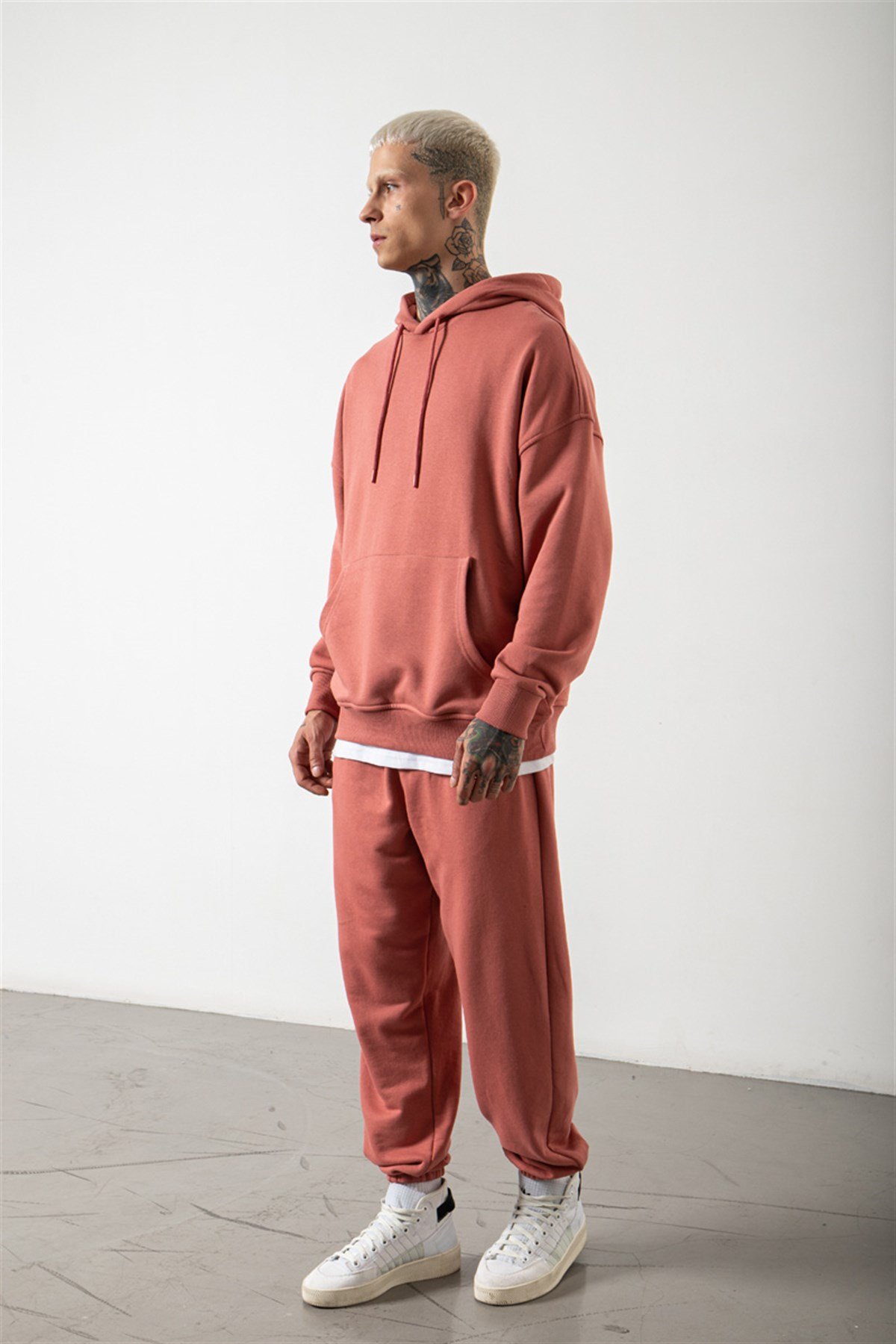 Oversize Şardonsuz Basic Sweatshirt GÜL KURUSU