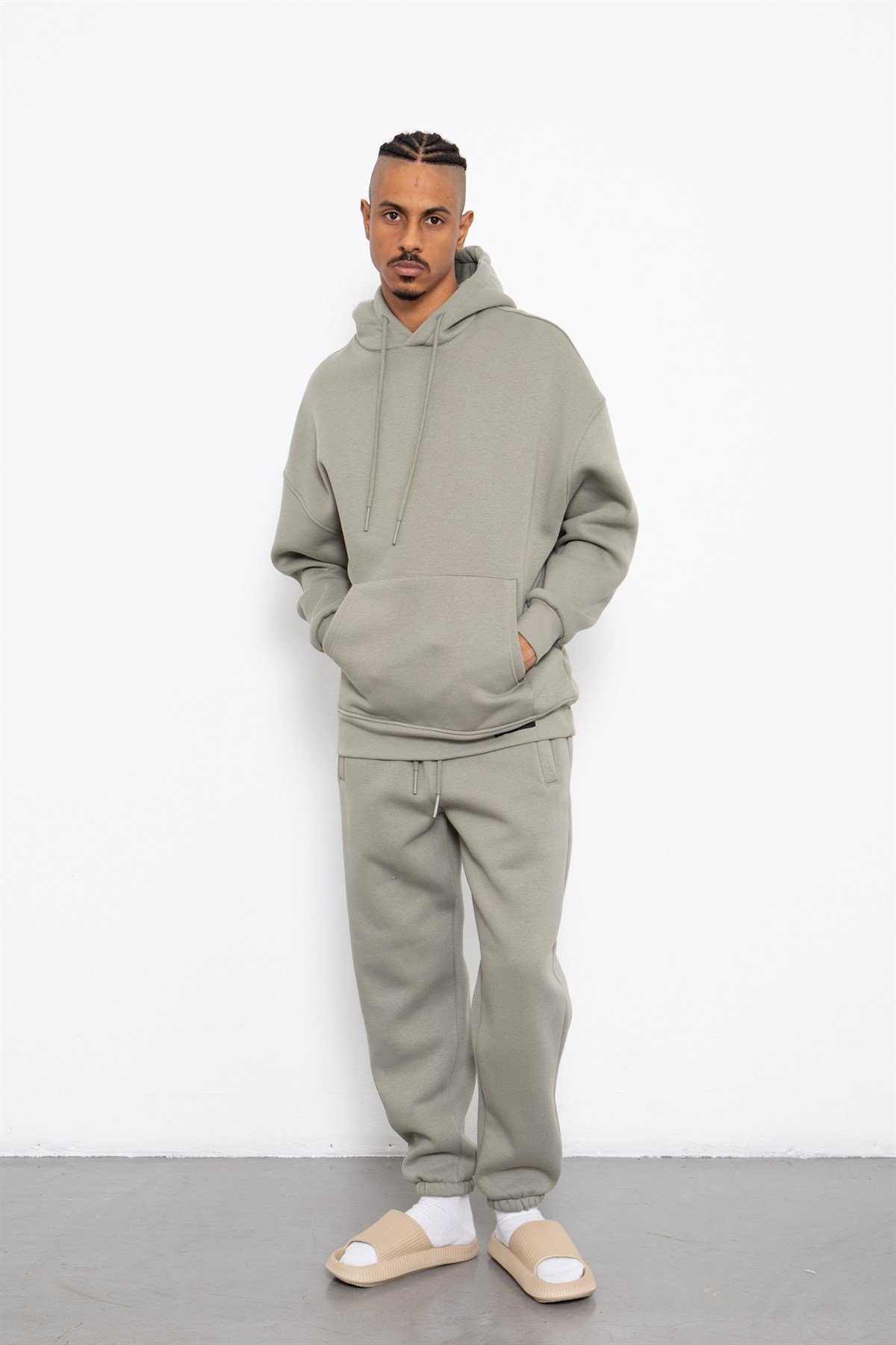 Oversize Şardonlu Takım Haki