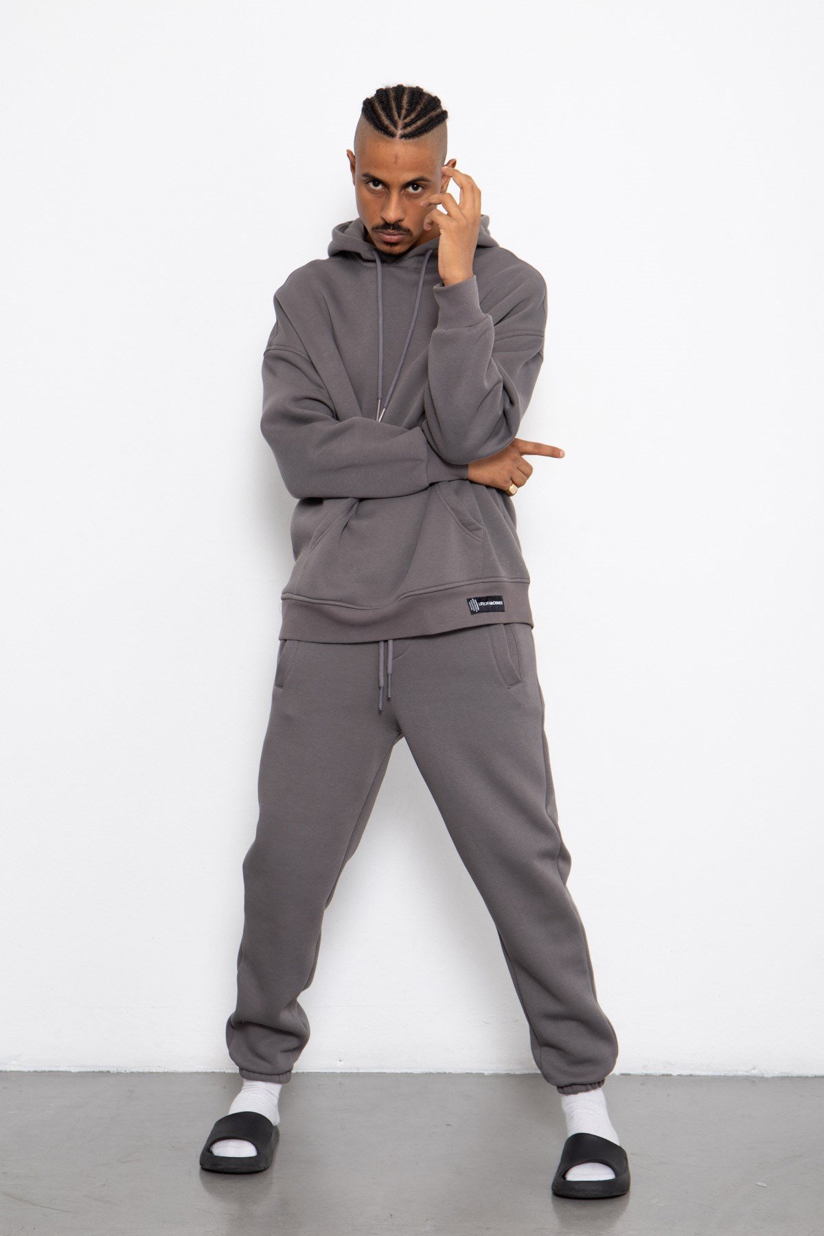 Oversize Şardonlu Takım Füme