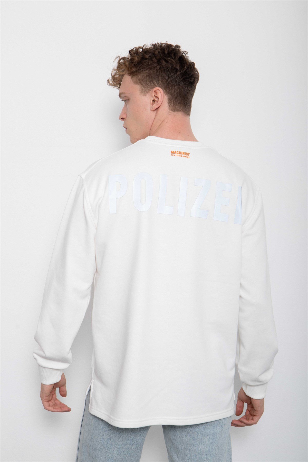 Polizei Yırtmaçlı Oversize Şardonsuz Sweatshirt Ekru