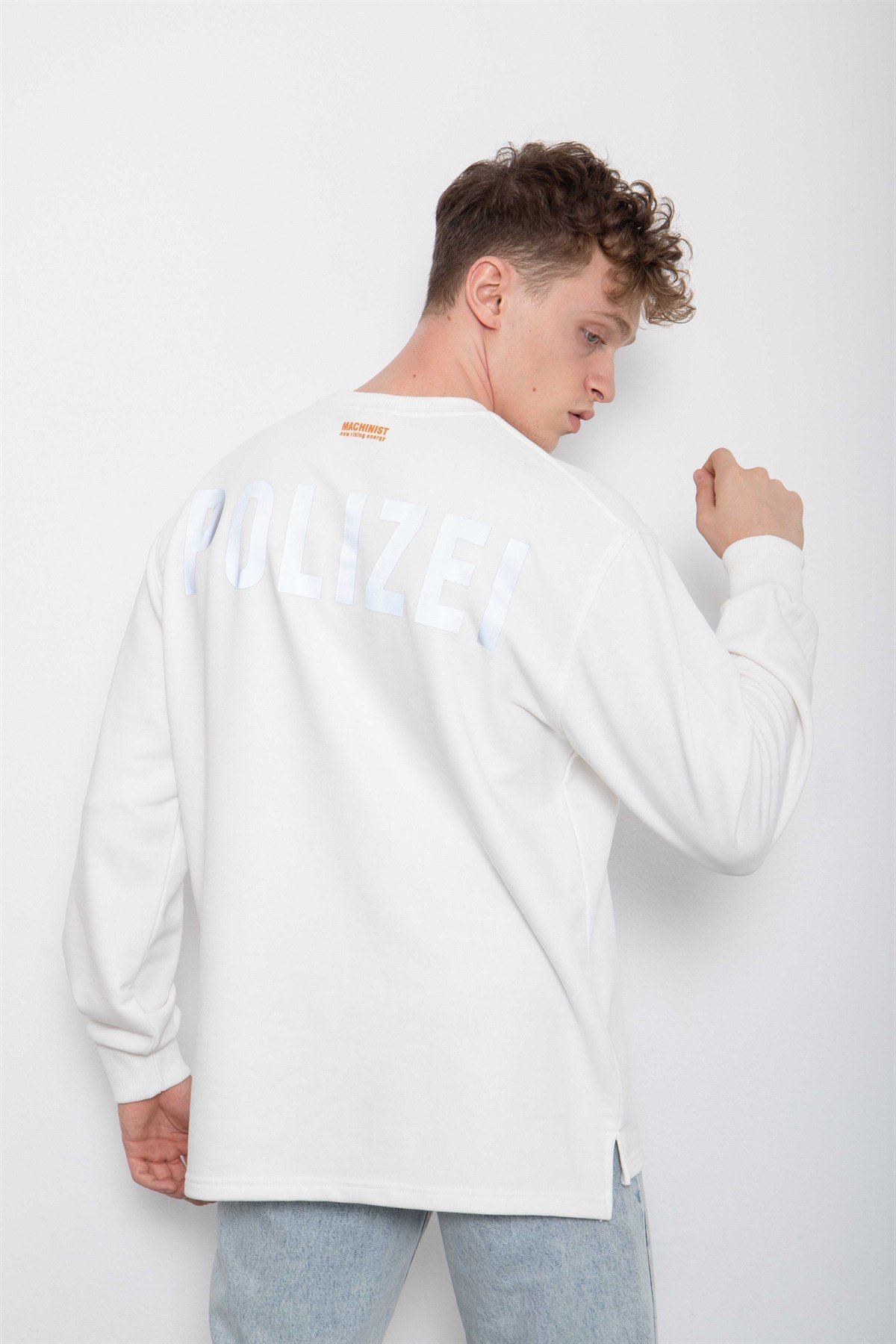 Polizei Yırtmaçlı Oversize Şardonsuz Sweatshirt Ekru