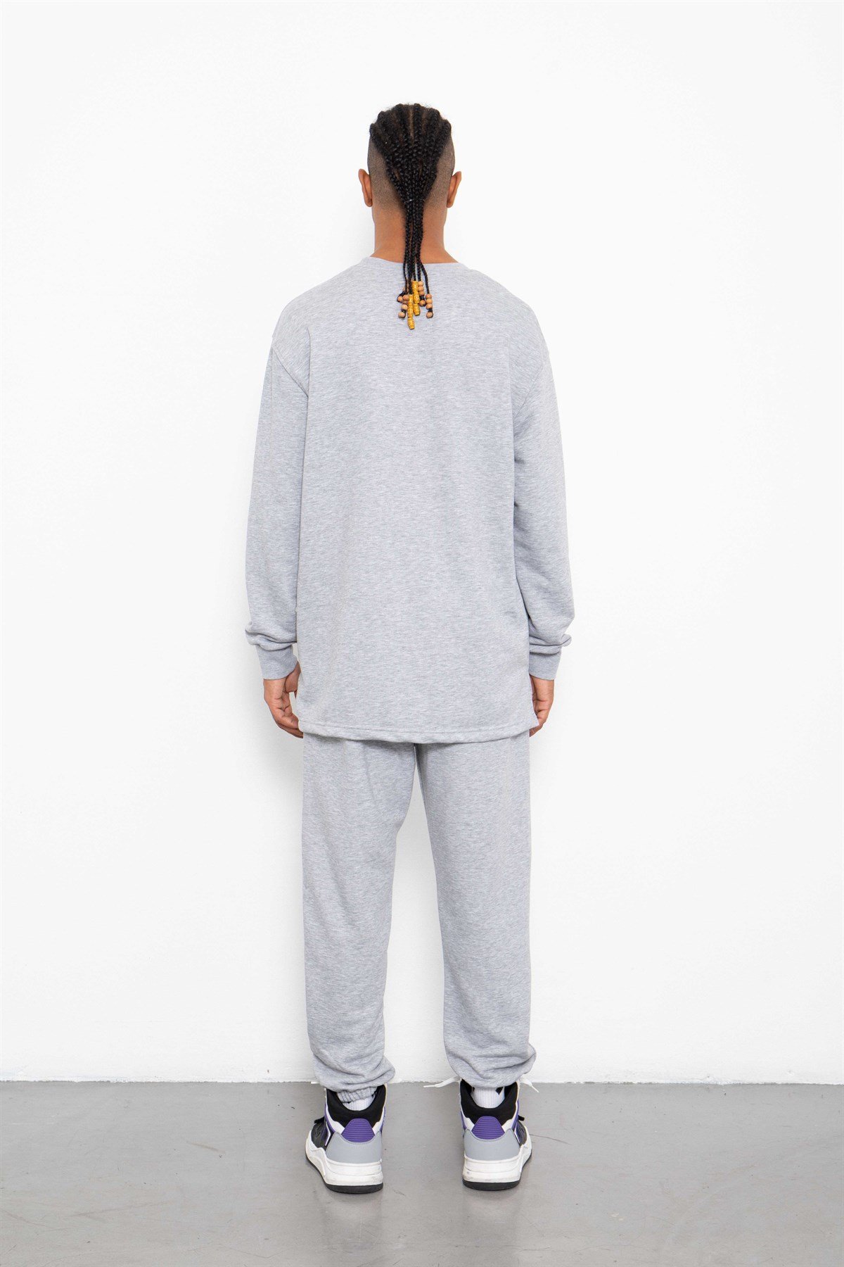 Şardonsuz Yırtmaçlı Oversize Sweatshirt Gri Melanj