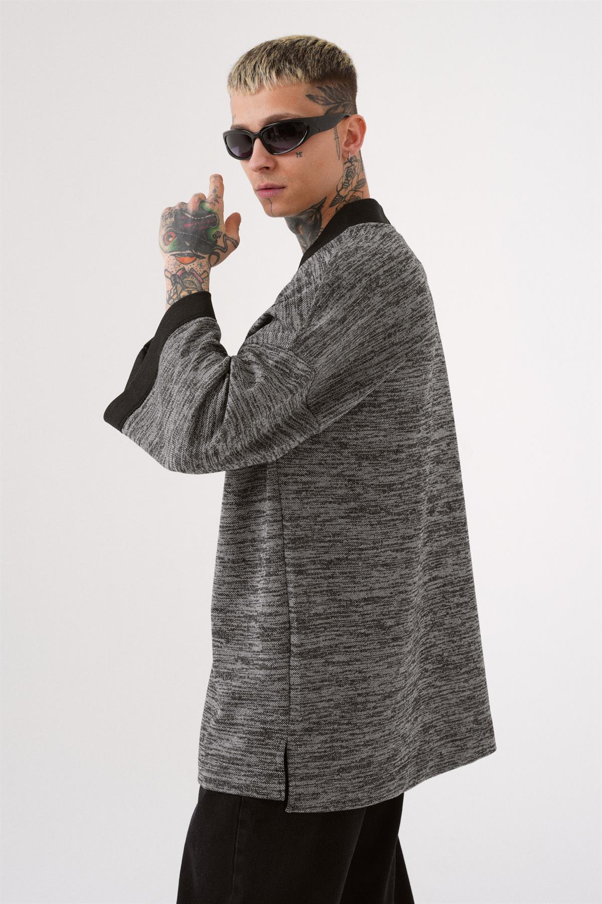 Oversize Kırçıllı Siyah Kimono