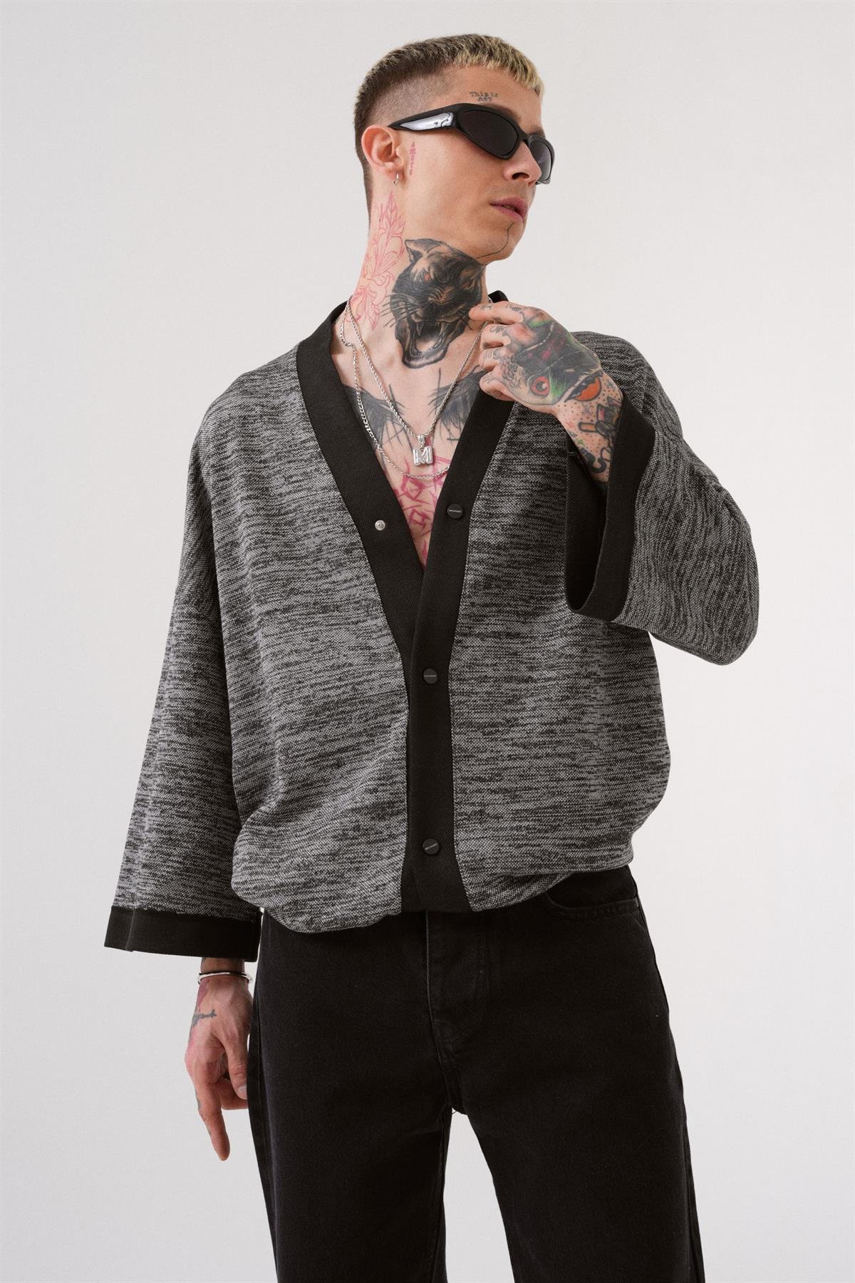 Oversize Kırçıllı Siyah Kimono