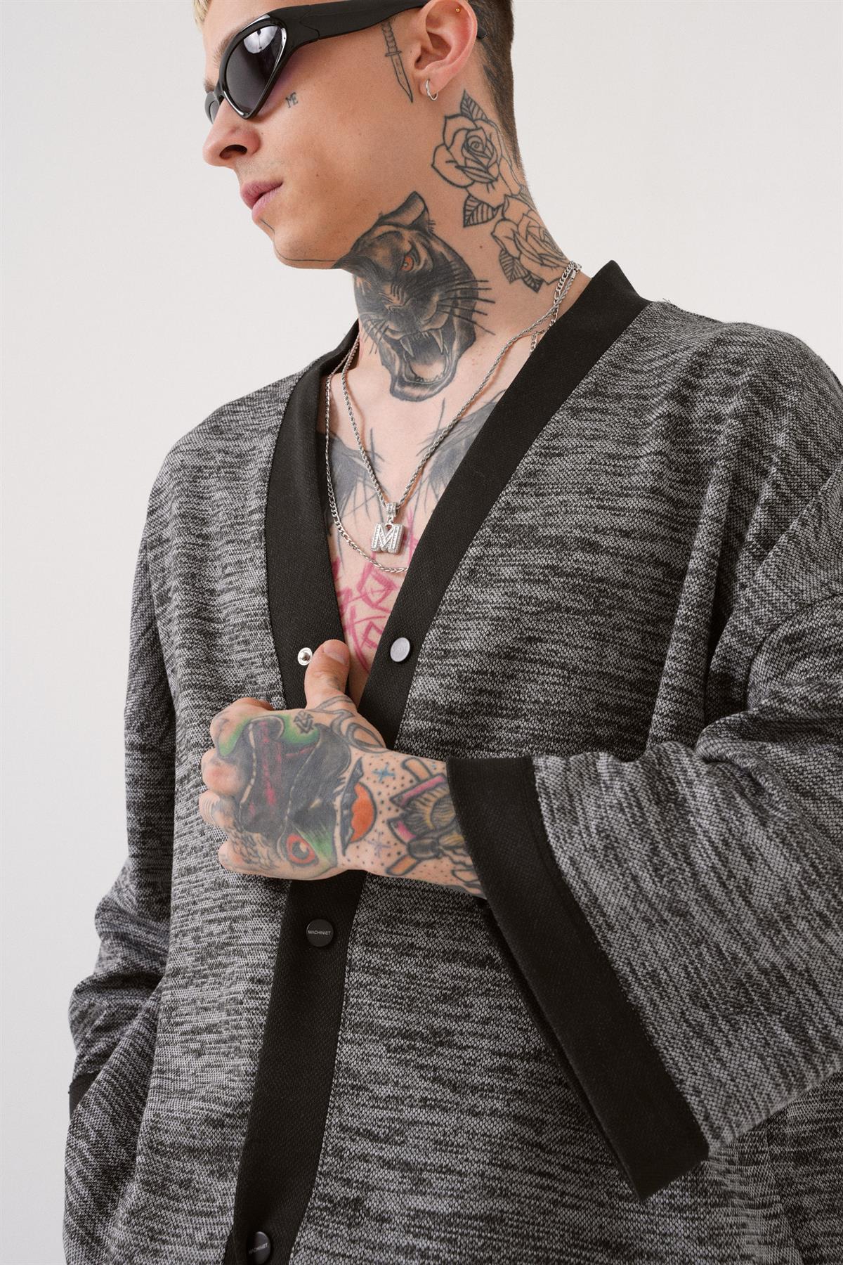 Oversize Kırçıllı Siyah Kimono