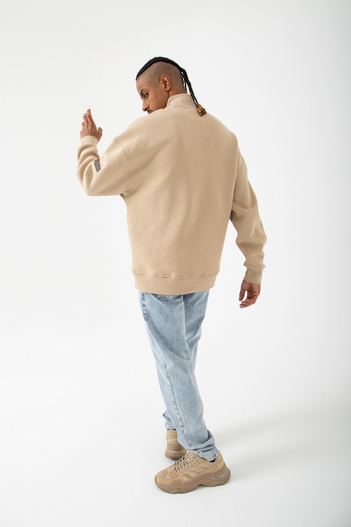 One987 Oversize Şardonlu Sweatshirt Bej
