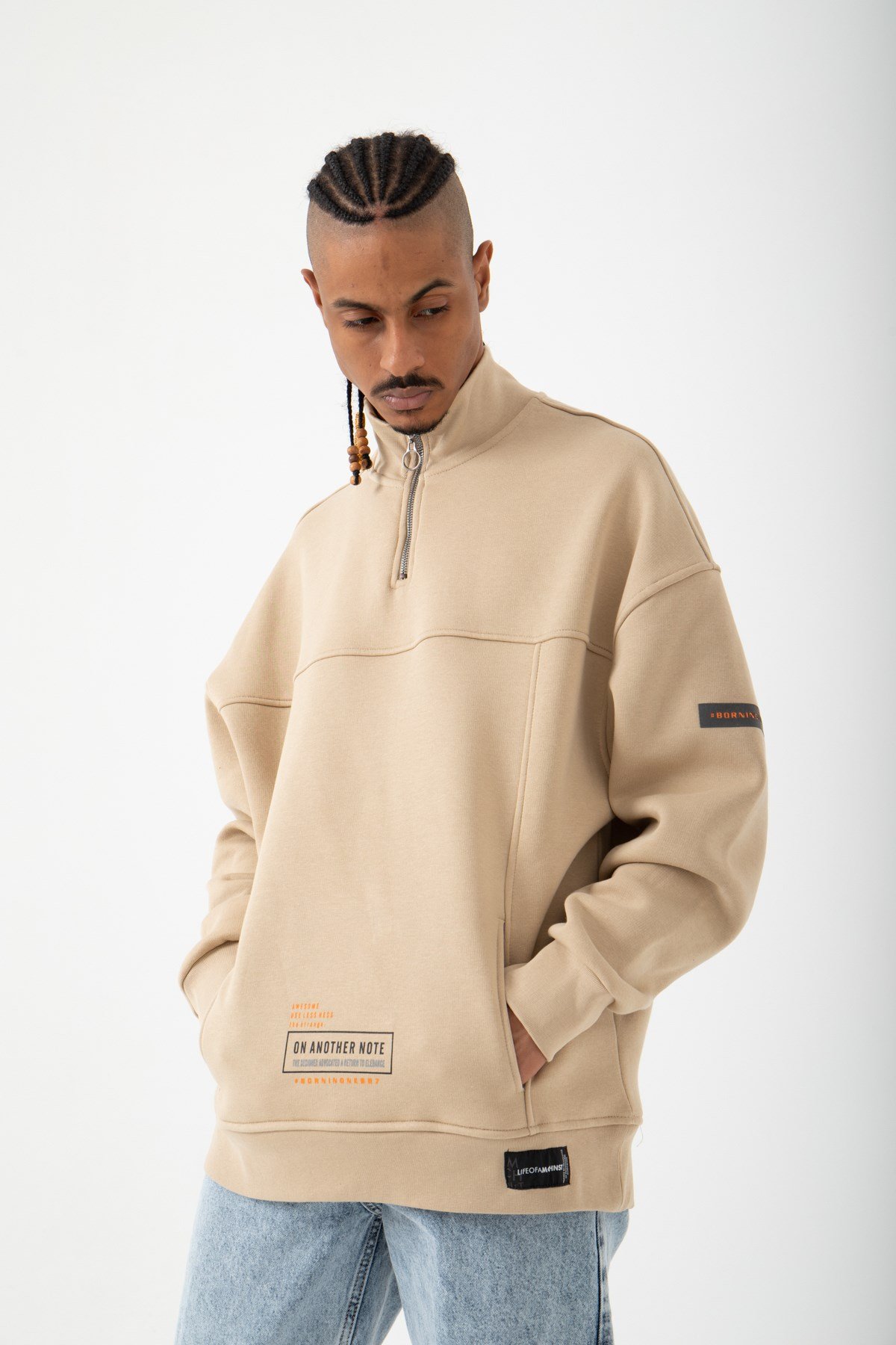 One987 Oversize Şardonlu Sweatshirt Bej