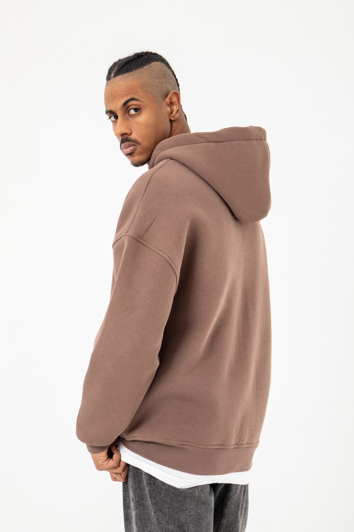Oversize Fermuarlı Kapşonlu Şardonlu Kahve Sweatshirt