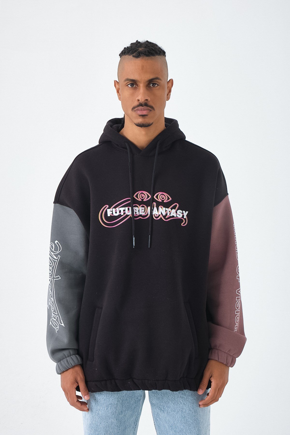 Future Fantasy Oversize Şardonlu Sweatshirt Siyah