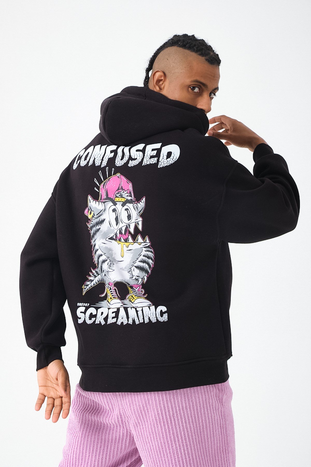 Confused Oversize Şardonlu Sweatshirt Siyah