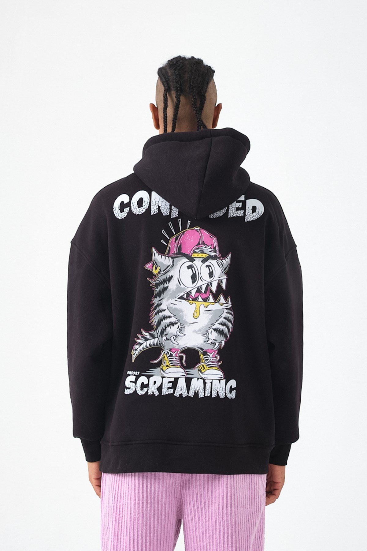 Confused Oversize Şardonlu Sweatshirt Siyah