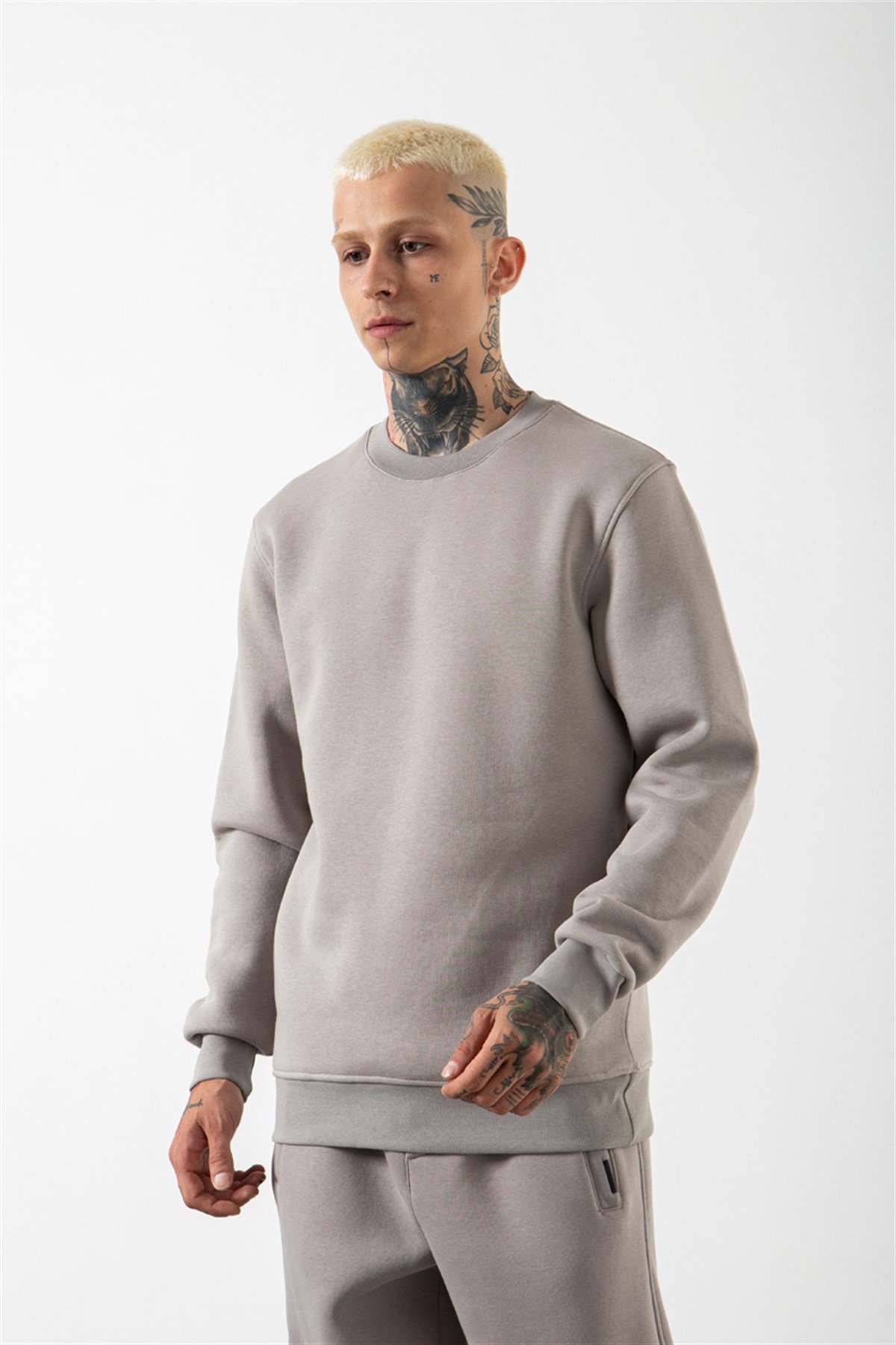 Regular Bisiklet Yaka Basic Sweatshirt ICE GRİ