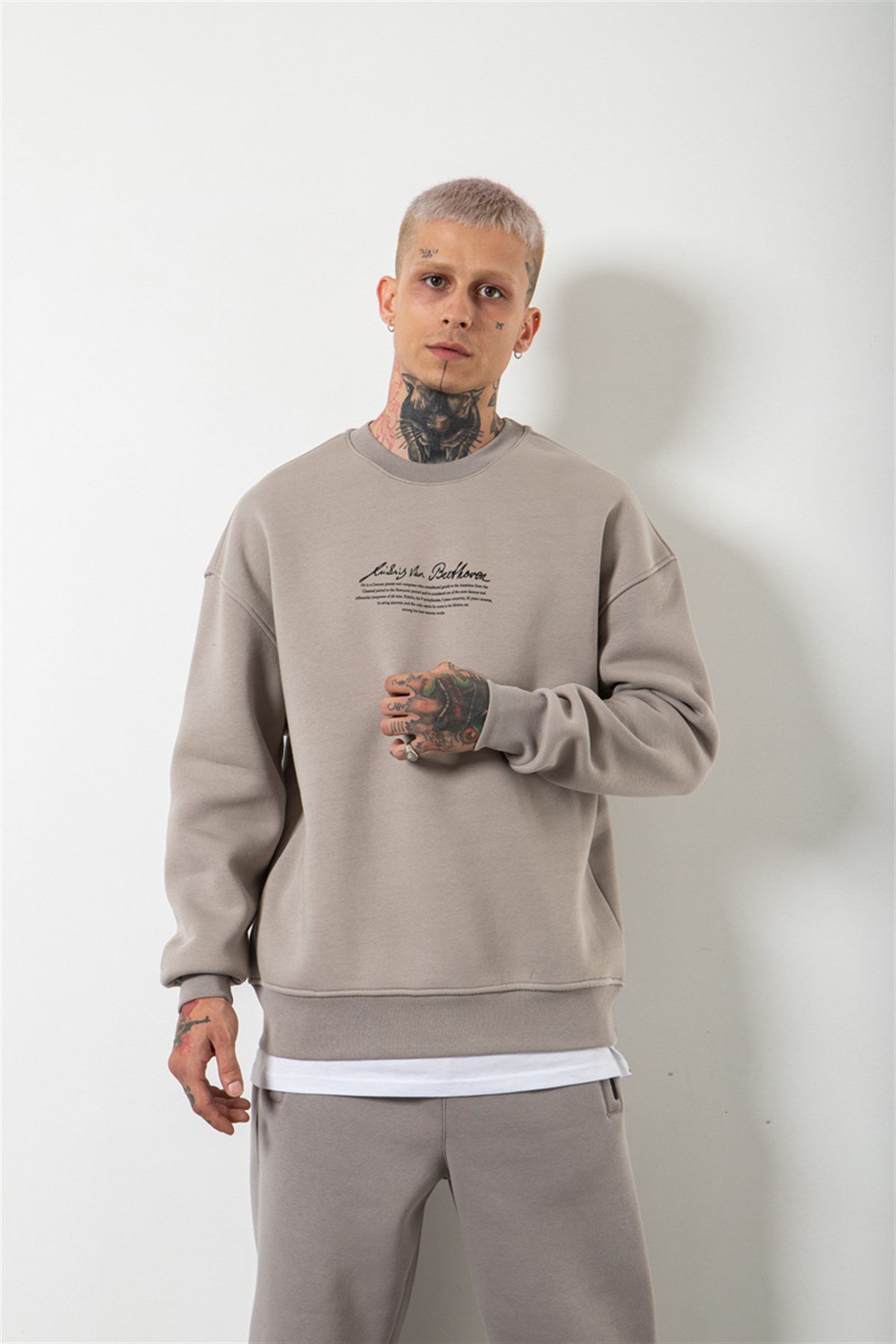 Oversize Beethoven Baskılı Sweatshirt ICE GRİ