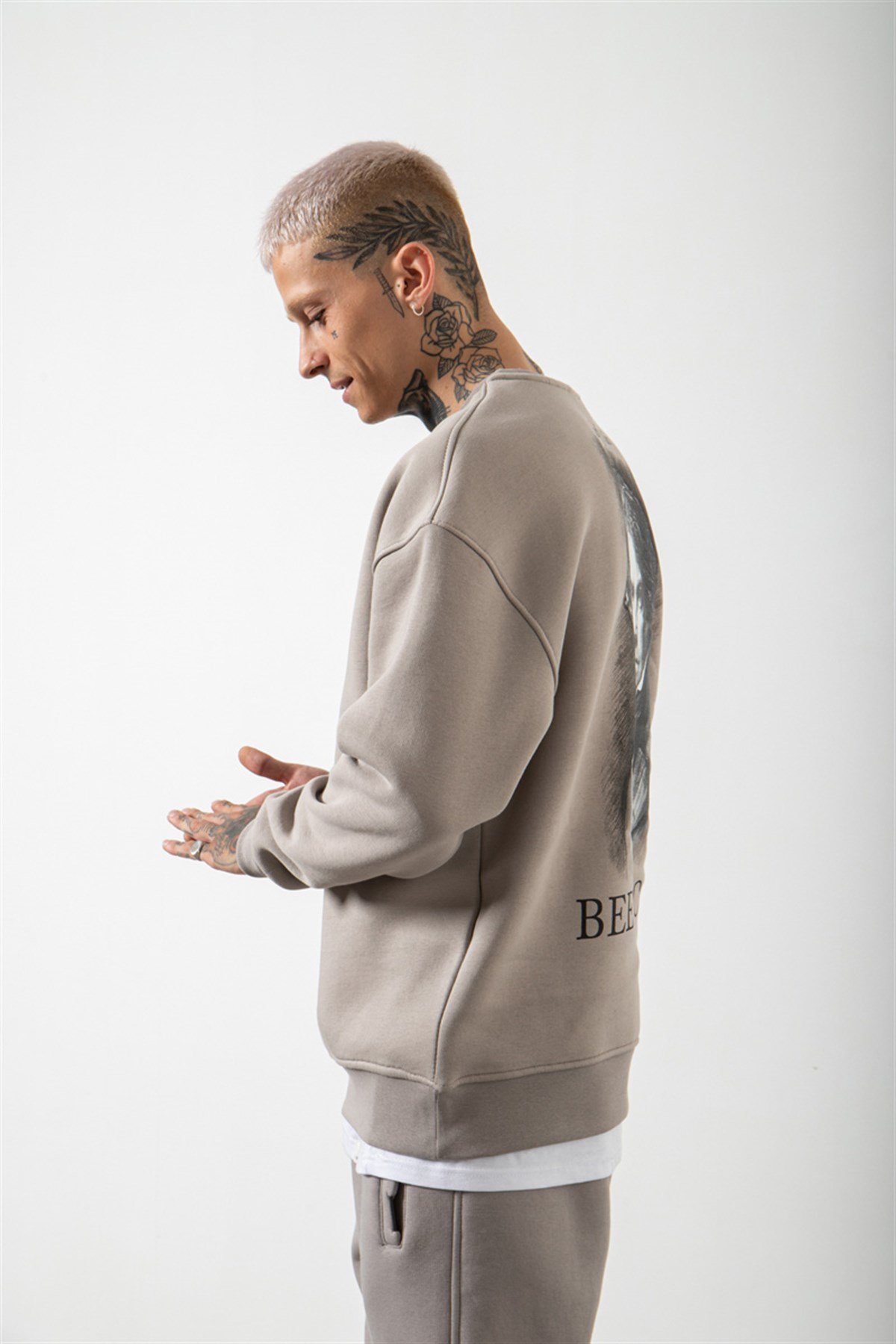 Oversize Beethoven Baskılı Sweatshirt ICE GRİ
