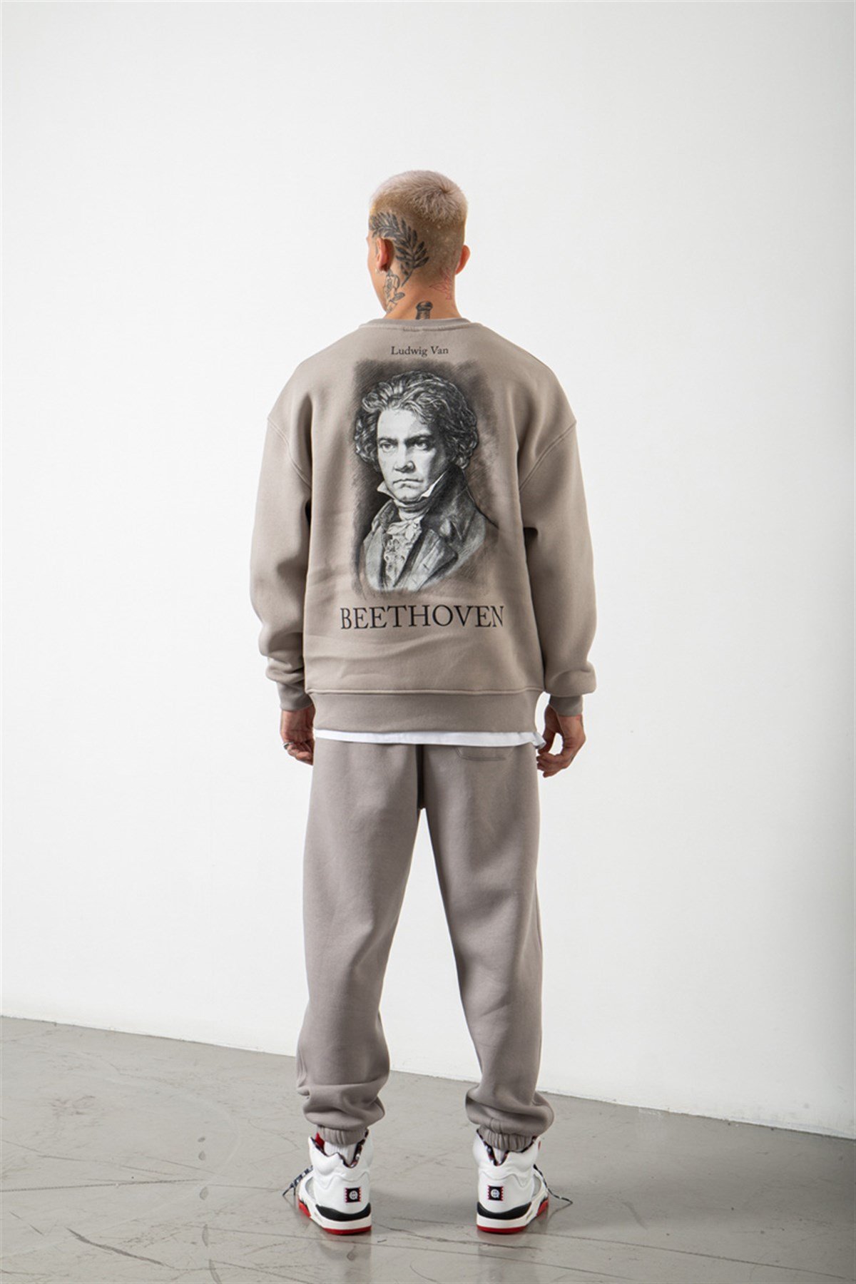 Oversize Beethoven Baskılı Sweatshirt ICE GRİ
